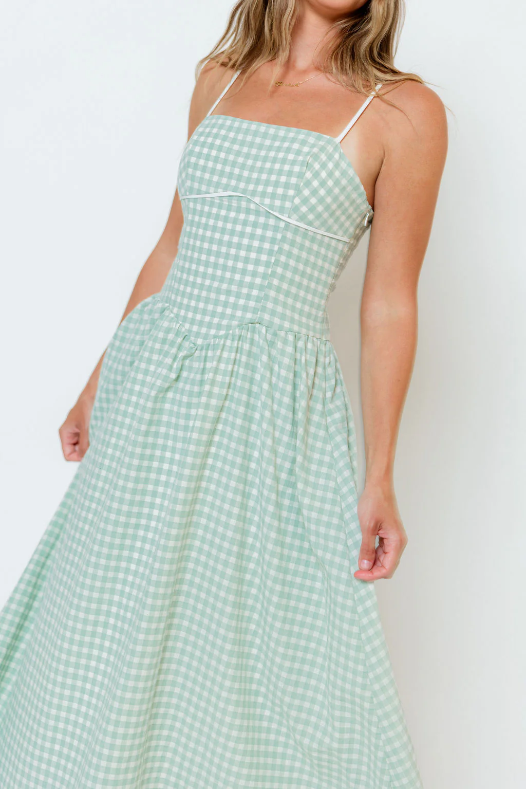 Gretchen Gingham Midi Dress in Sage - Image 6