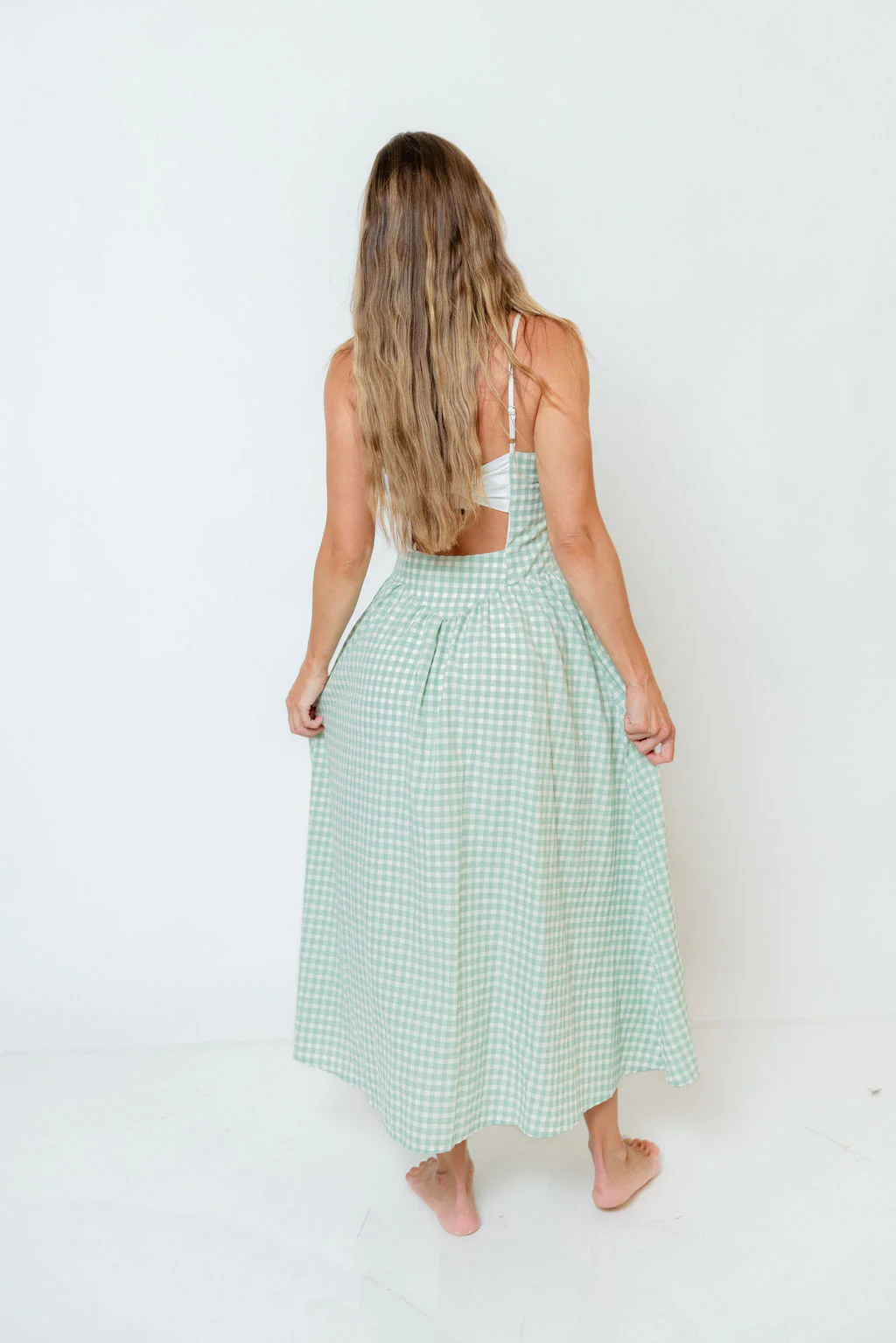 Gretchen Gingham Midi Dress in Sage - Image 7