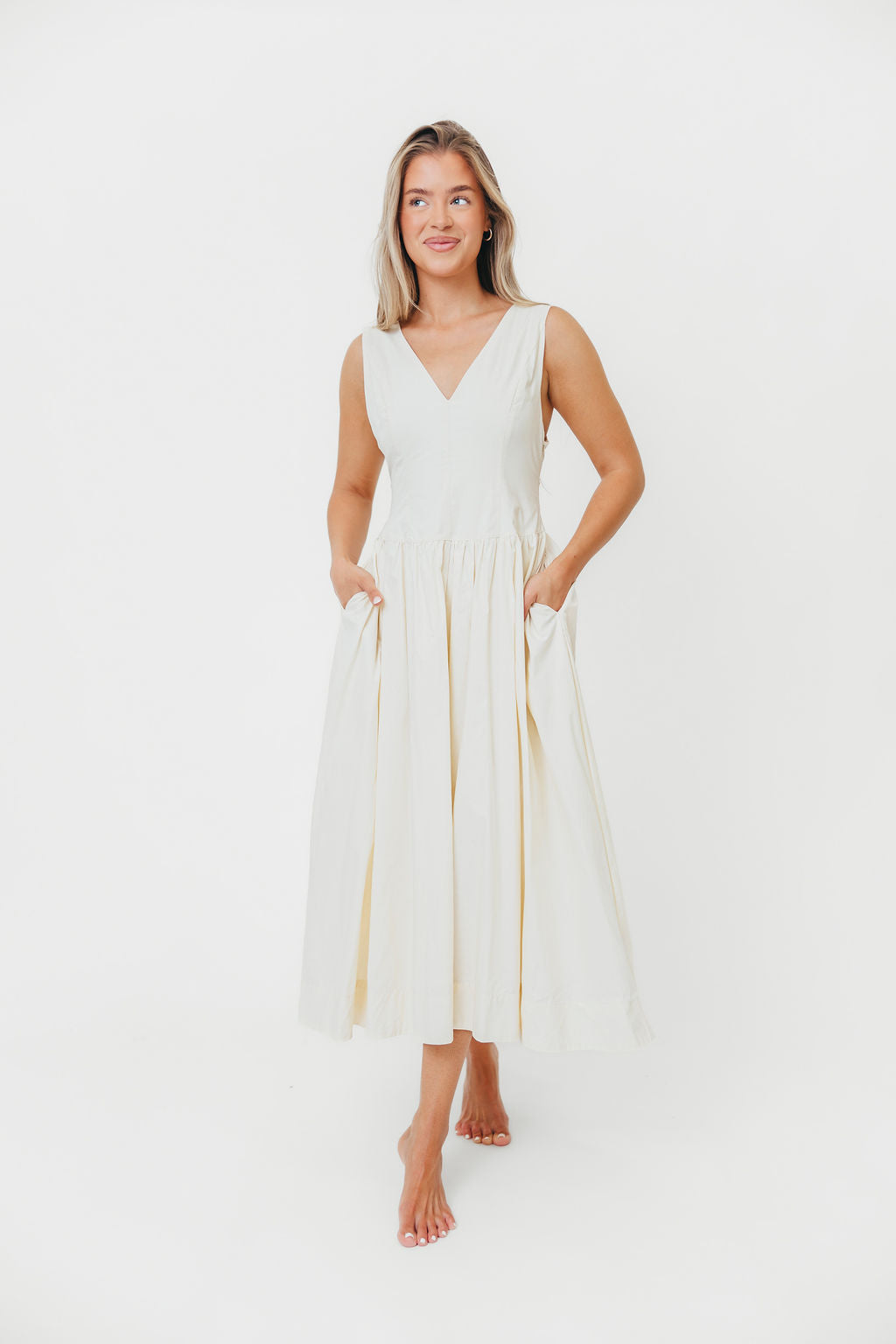 Cece 100% Cotton Bow Detail Woven Maxi Dress in Off-White - Image 3
