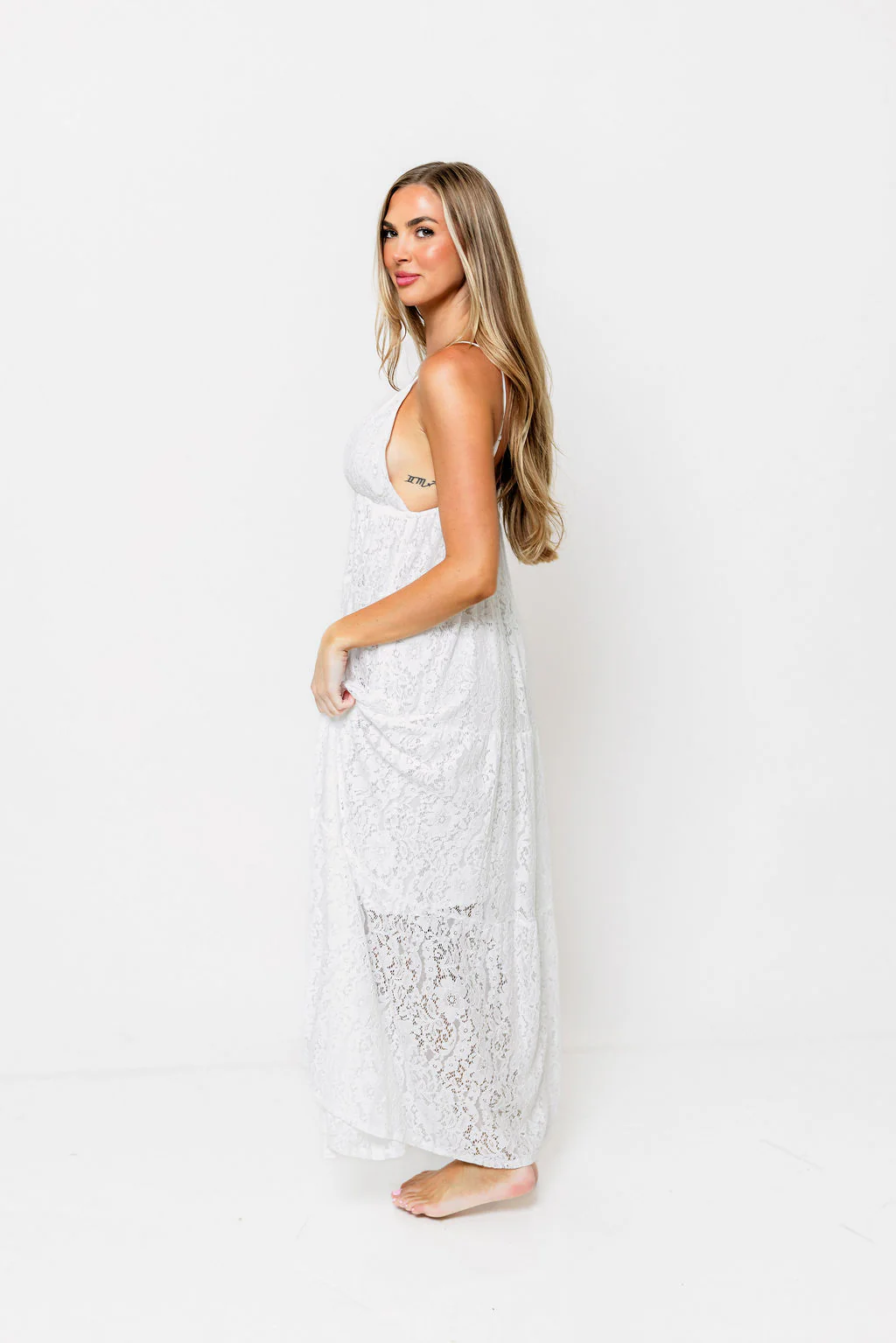 Brandy Lace Tiered Maxi Dress in White - Image 4