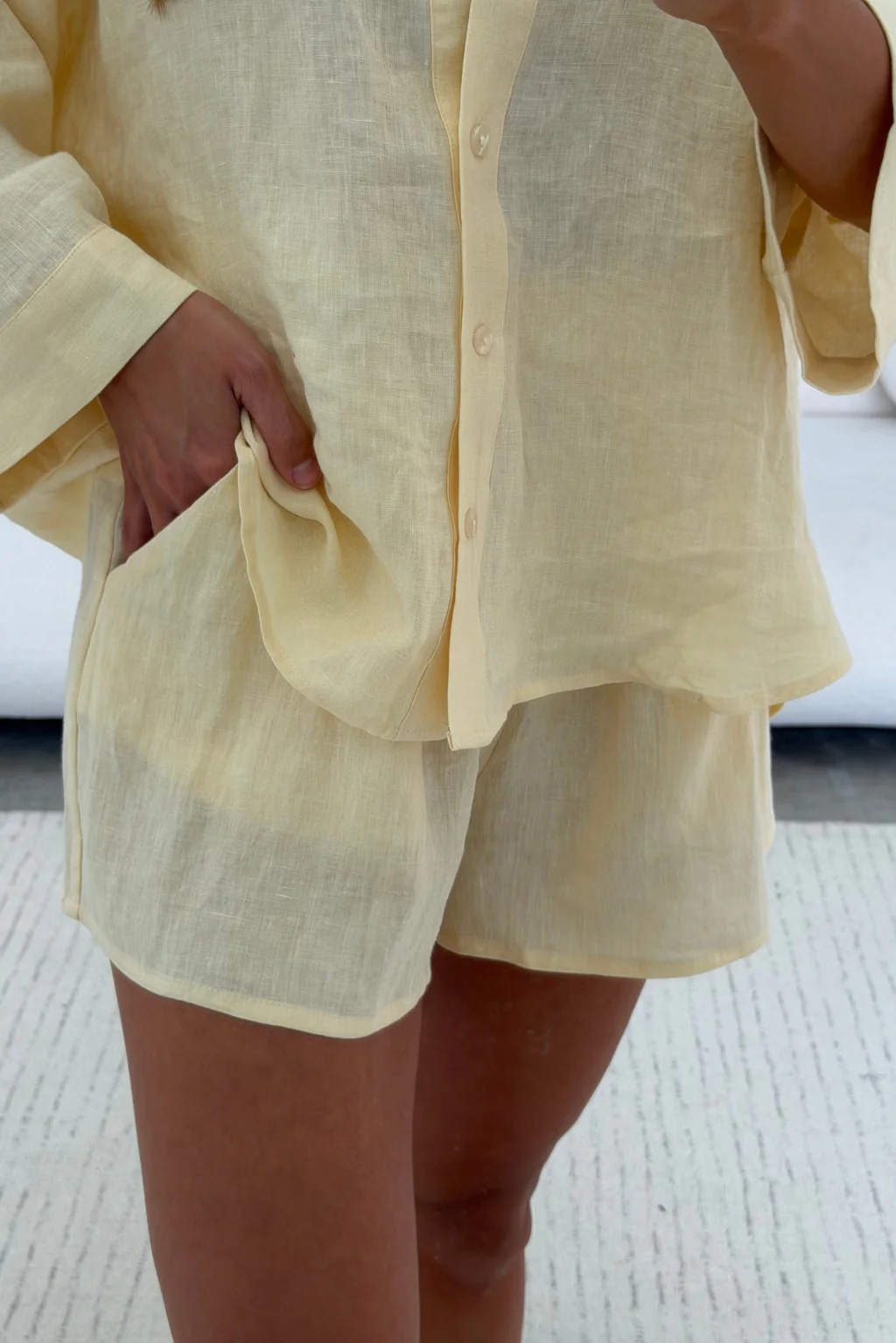 Anne 100% Linen Button Down Shirt in Creamy Yellow - Image 13