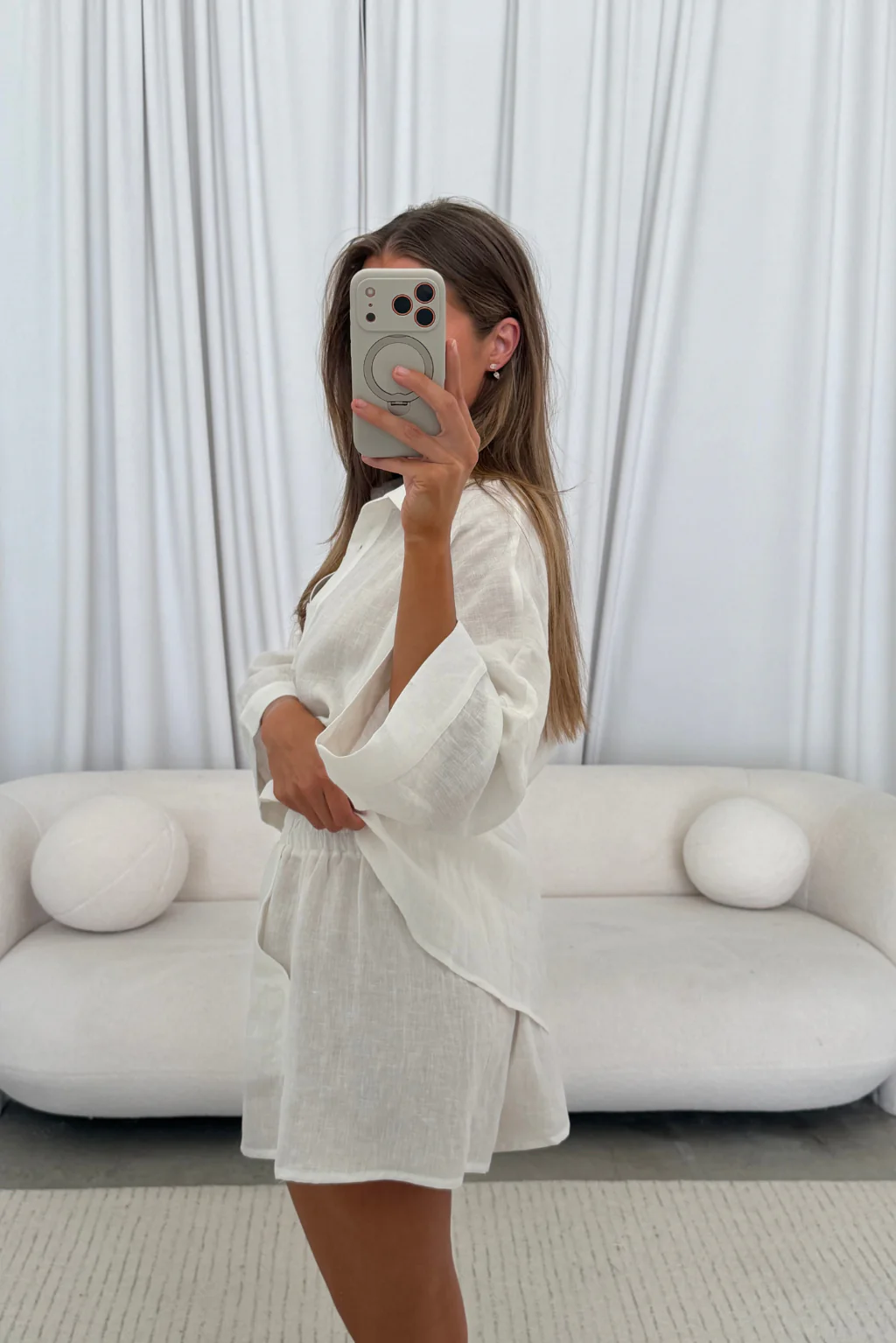 Anne 100% Linen Button Down Shirt in Off-White - Image 11