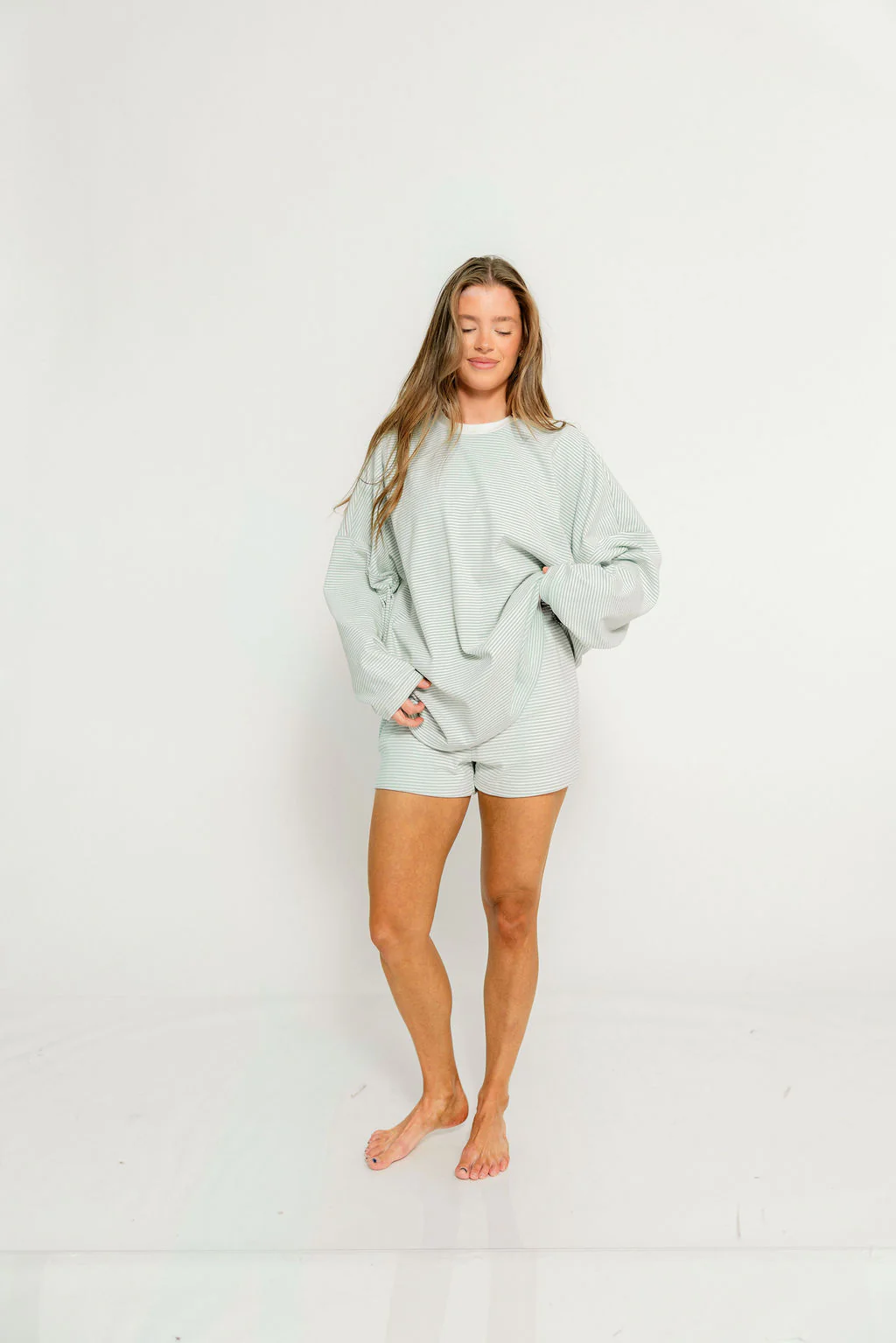 Campbell Striped Fleece Shorts in Hamptons Blue - Image 6