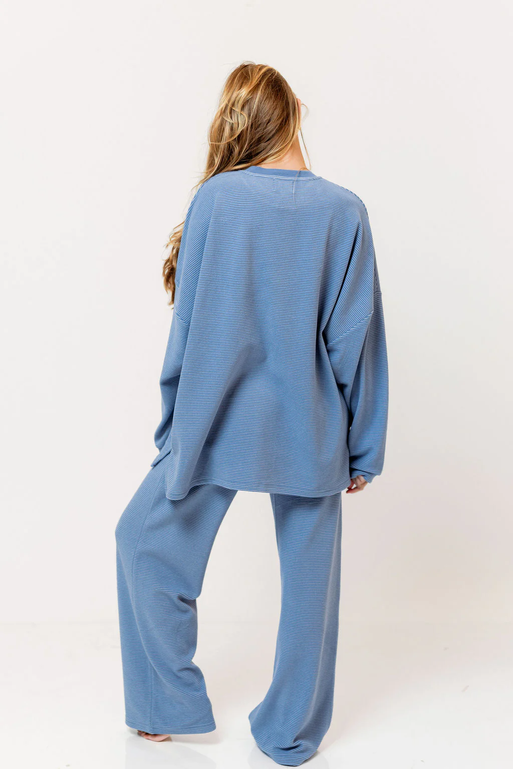 Campbell Striped Fleece Lounge Pants in Sky Blue - Image 5