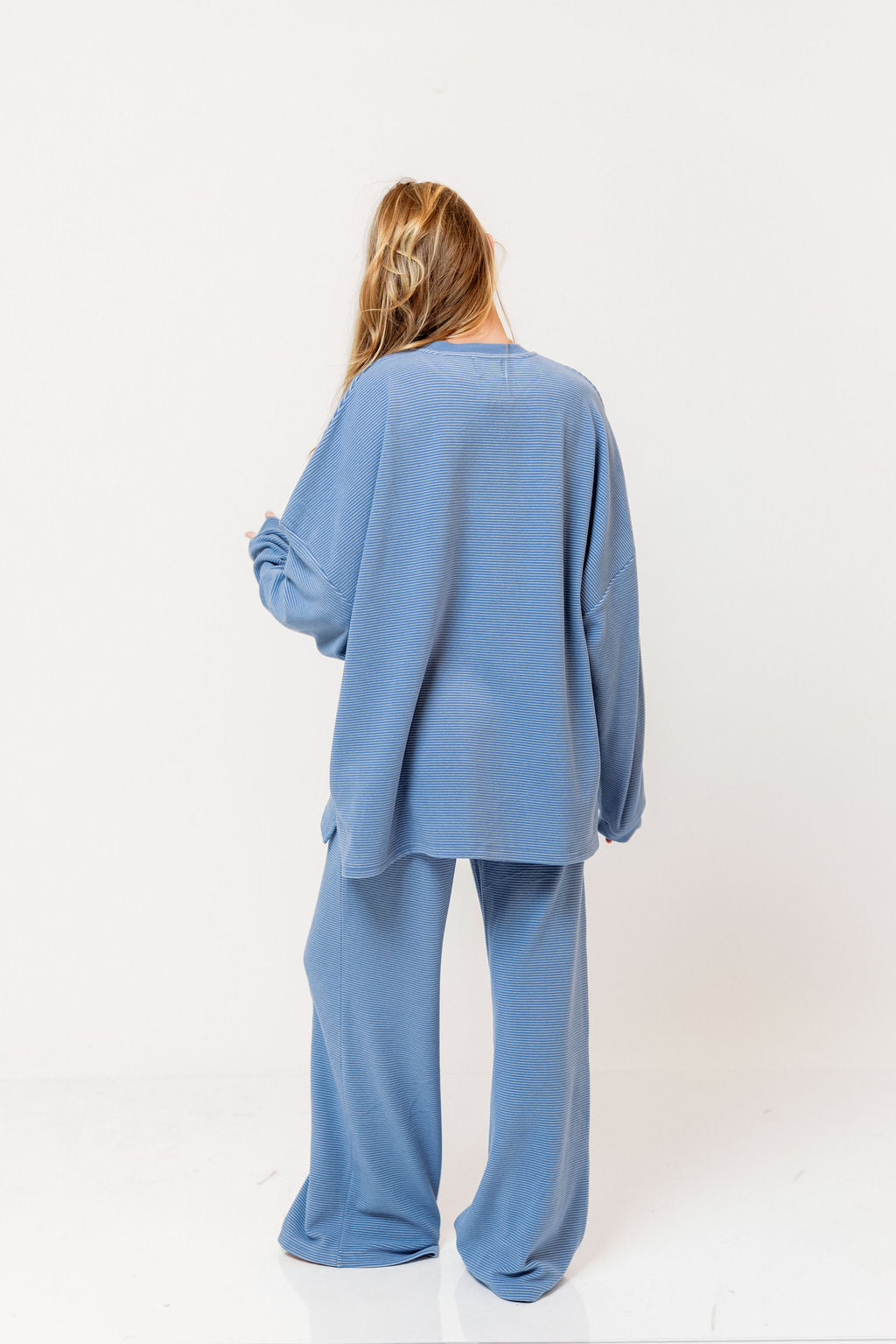 Campbell Striped Fleece Lounge Pants in Sky Blue - Image 6