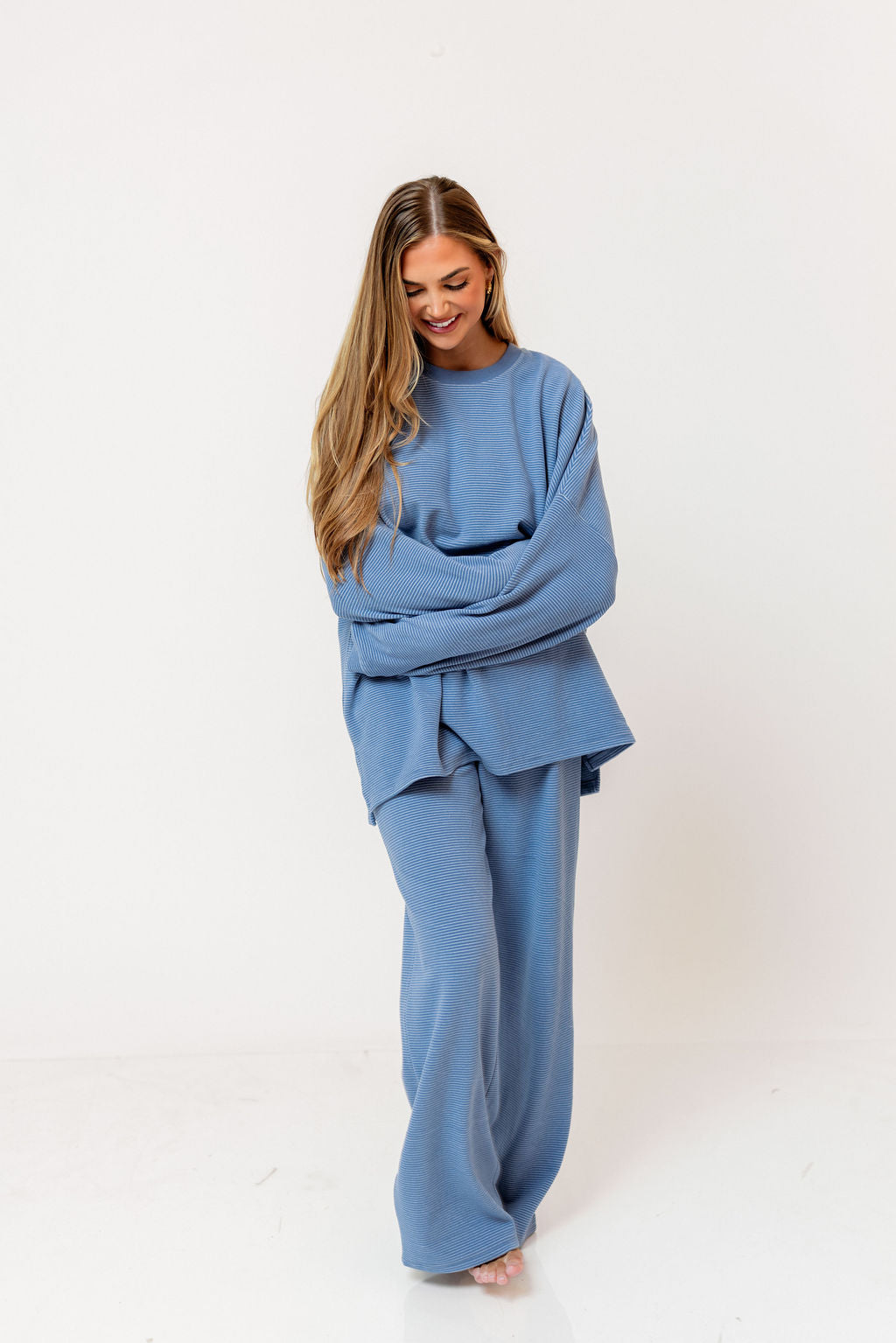 Campbell Striped Fleece Lounge Pants in Sky Blue - Image 7
