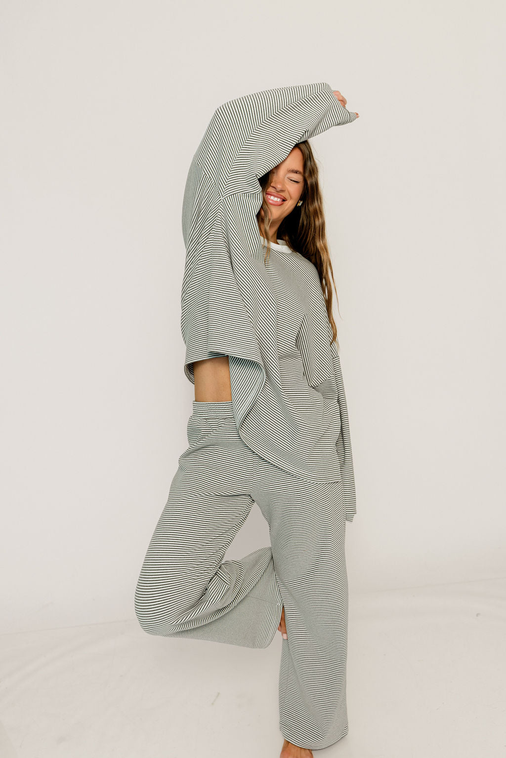 Campbell Striped Fleece Lounge Pants in Charcoal - Image 2