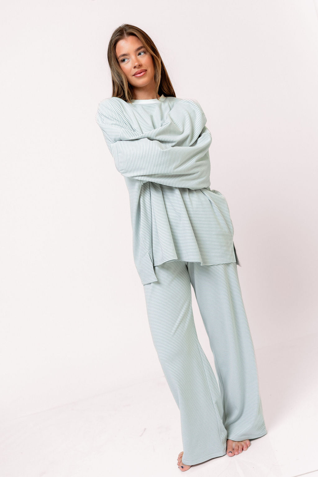 Campbell Striped Fleece Lounge Pants in Hamptons Blue - Image 13