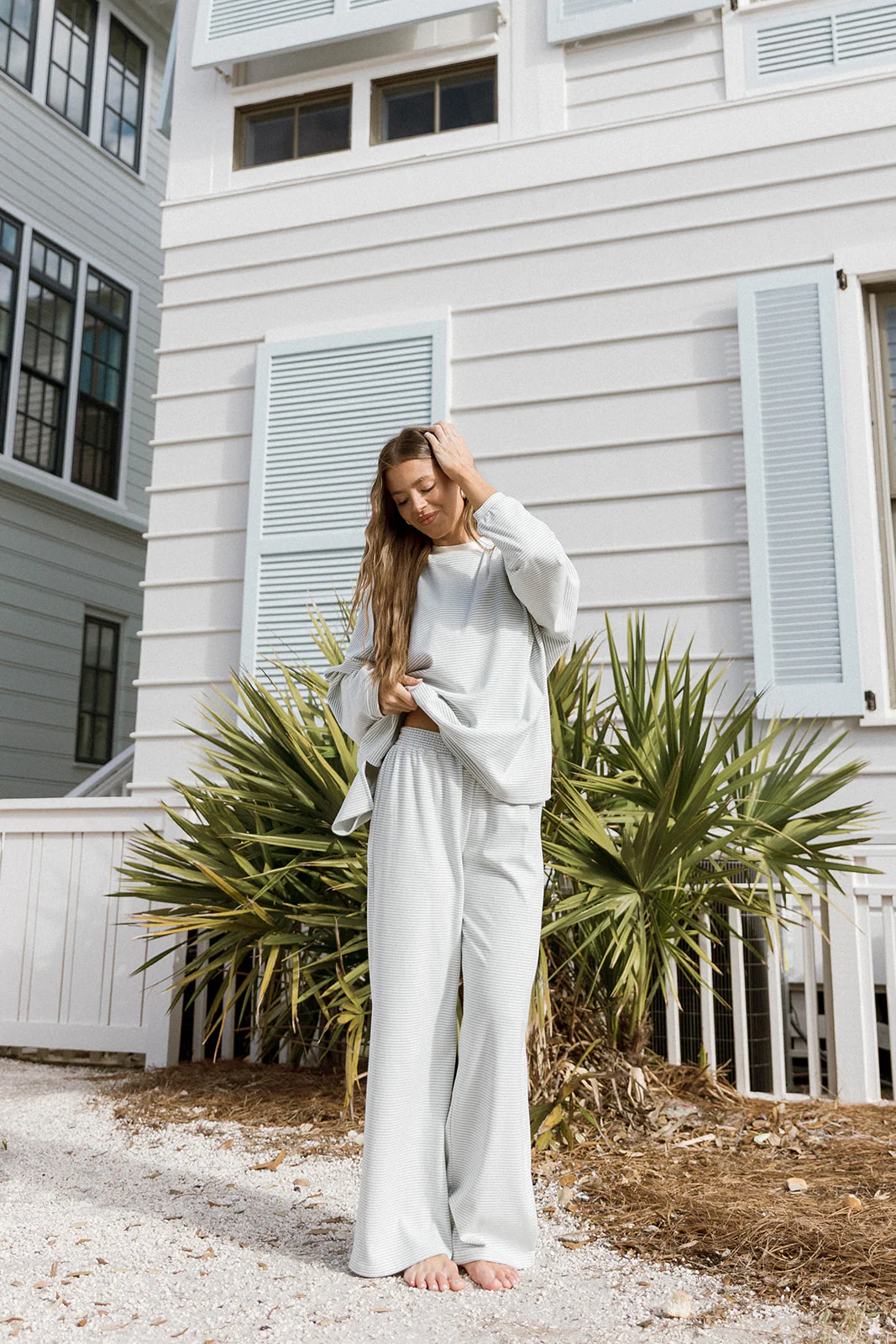 Campbell Striped Fleece Lounge Pants in Hamptons Blue - Image 3