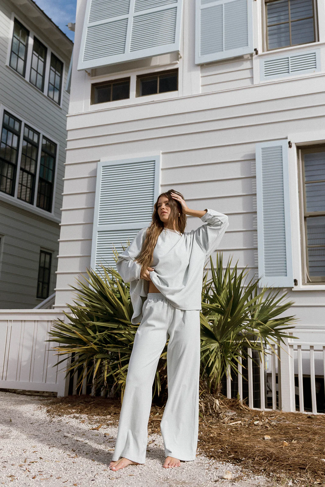 Campbell Striped Fleece Lounge Pants in Hamptons Blue - Image 5
