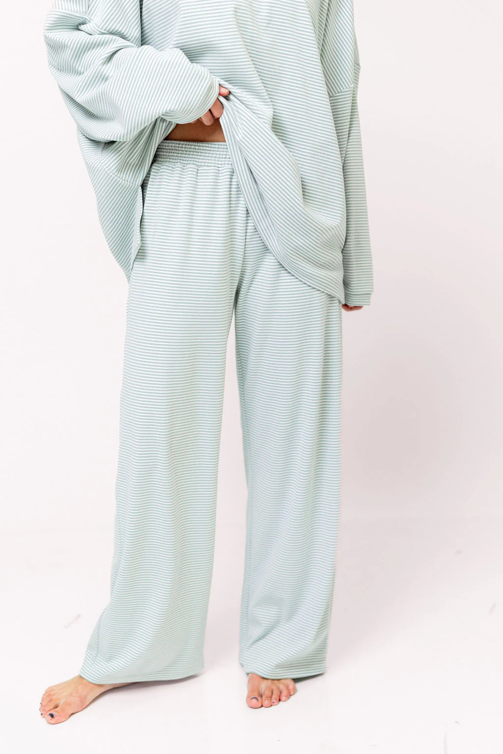 Campbell Striped Fleece Lounge Pants in Hamptons Blue - Image 6