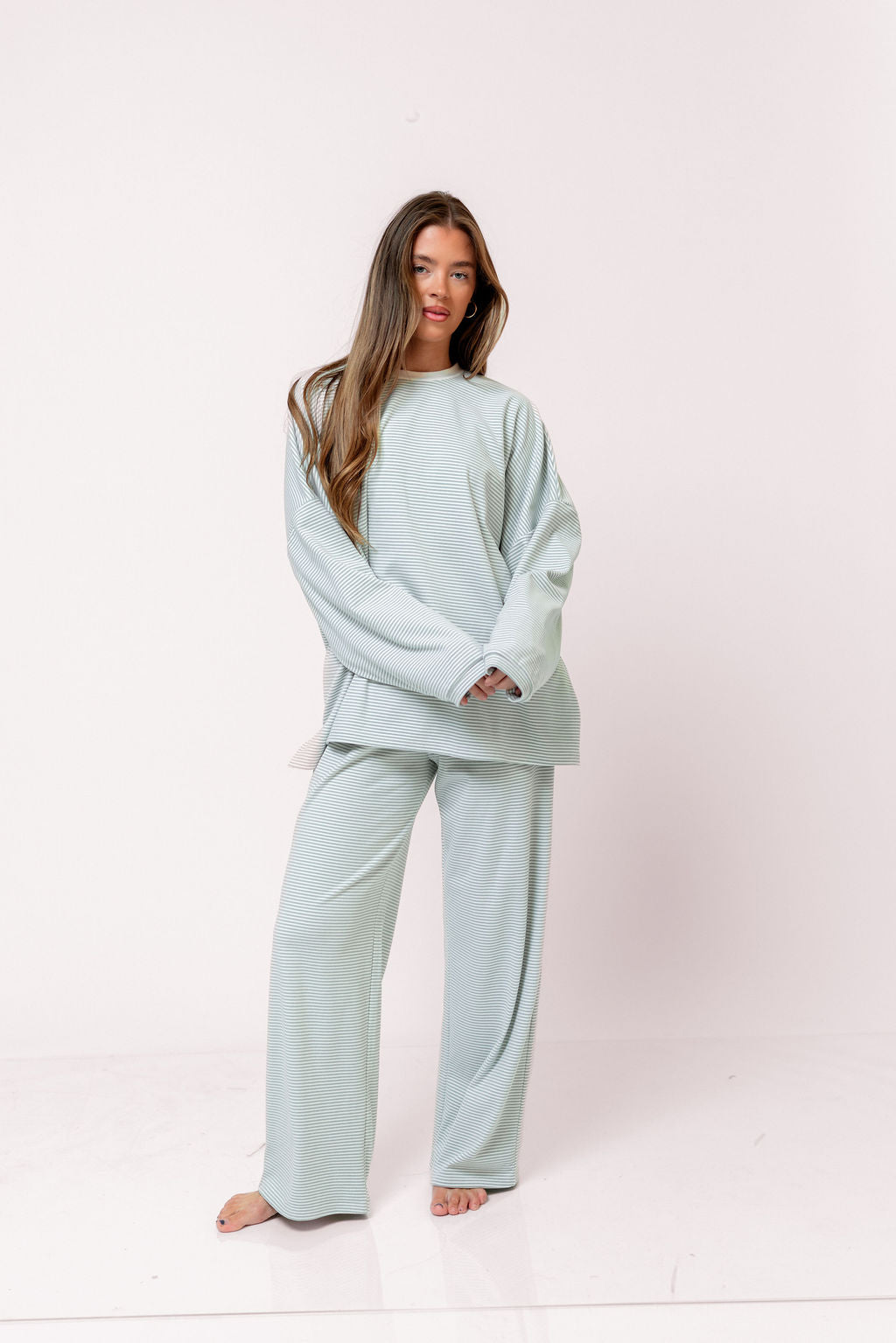Campbell Striped Fleece Lounge Pants in Hamptons Blue - Image 7