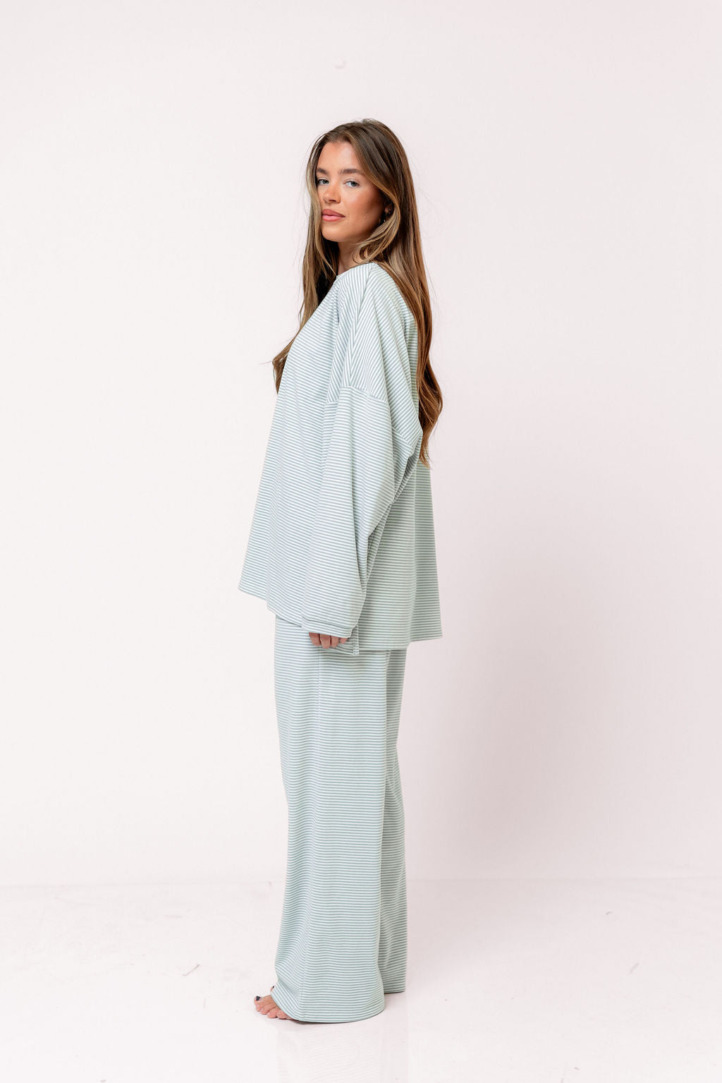 Campbell Striped Fleece Lounge Pants in Hamptons Blue - Image 9