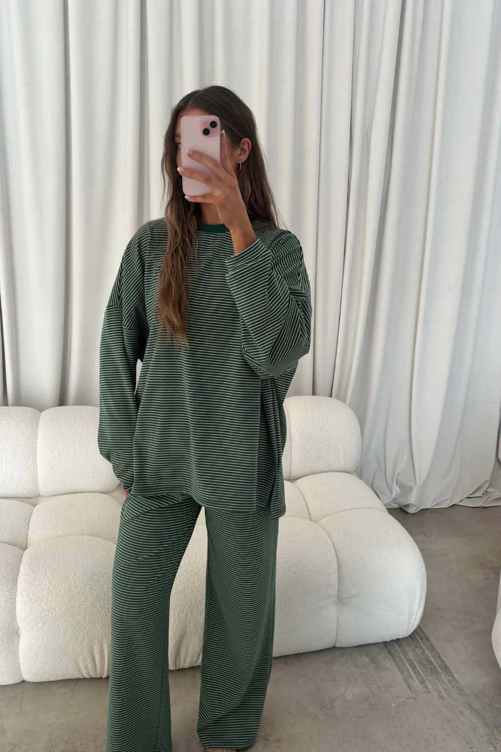 Campbell Striped Fleece Lounge Pants in Forest Green - Image 4