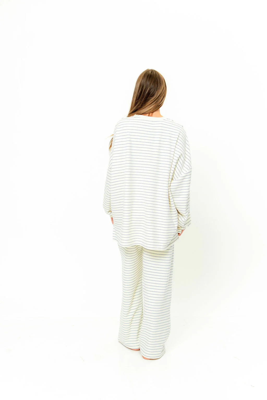 Campbell Striped Fleece Lounge Pants in Ivory - Image 9