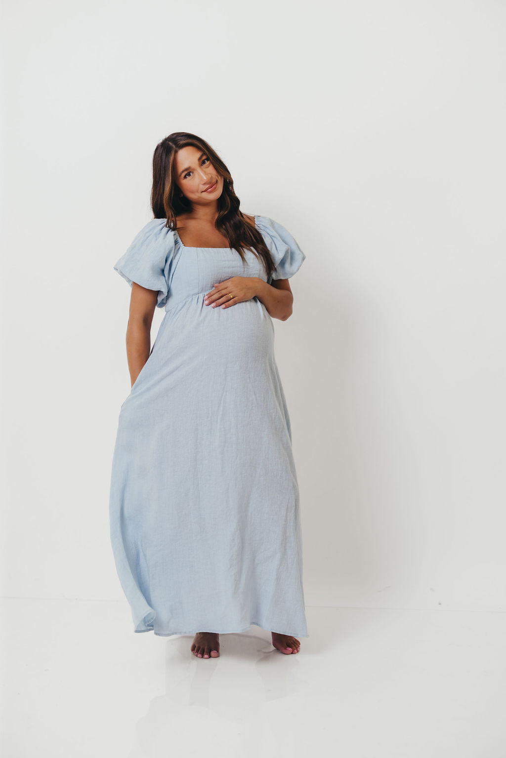 Candace Linen Maxi Dress in Light Blue - Bump Friendly - Image 39