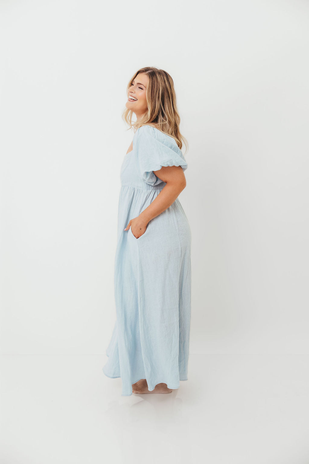 Candace Linen Maxi Dress in Light Blue - Bump Friendly - Image 47