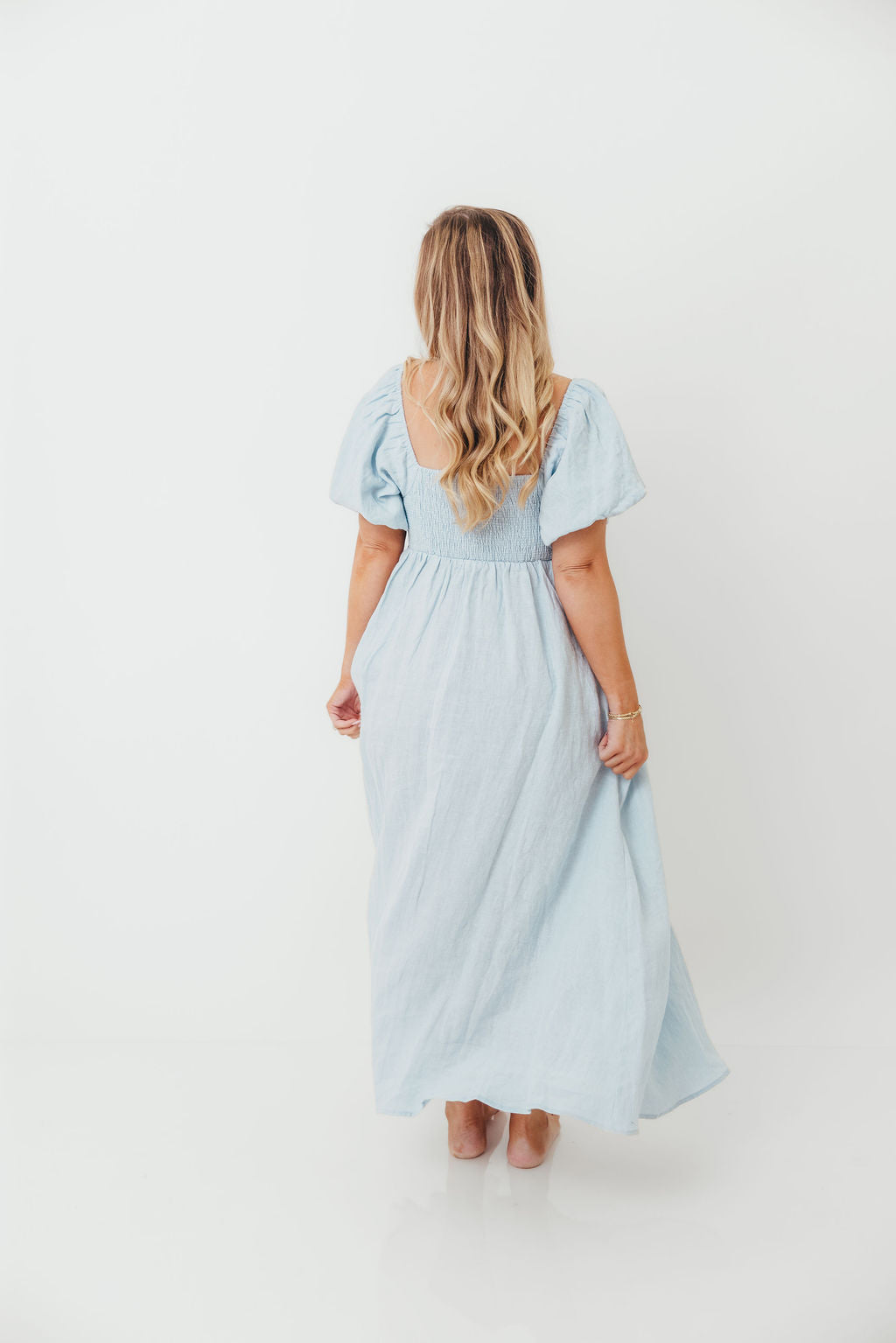 Candace Linen Maxi Dress in Light Blue - Bump Friendly - Image 48