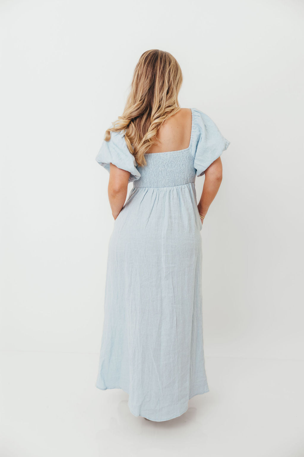 Candace Linen Maxi Dress in Light Blue - Bump Friendly - Image 49