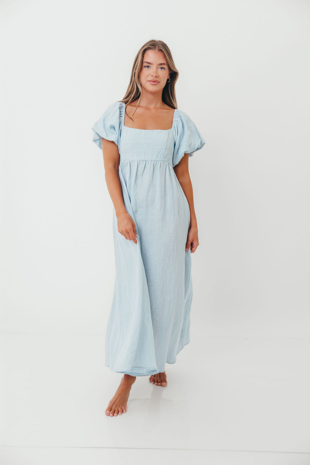 Candace Linen Maxi Dress in Light Blue - Bump Friendly - Image 50