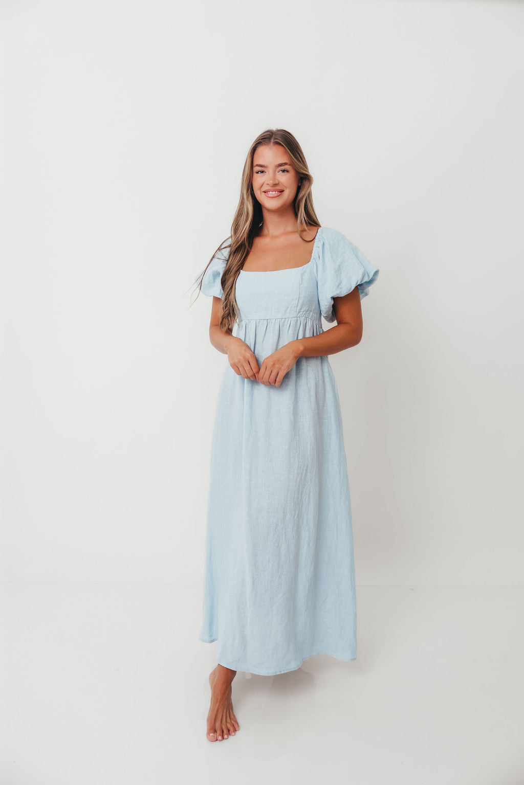 Candace Linen Maxi Dress in Light Blue - Bump Friendly - Image 52