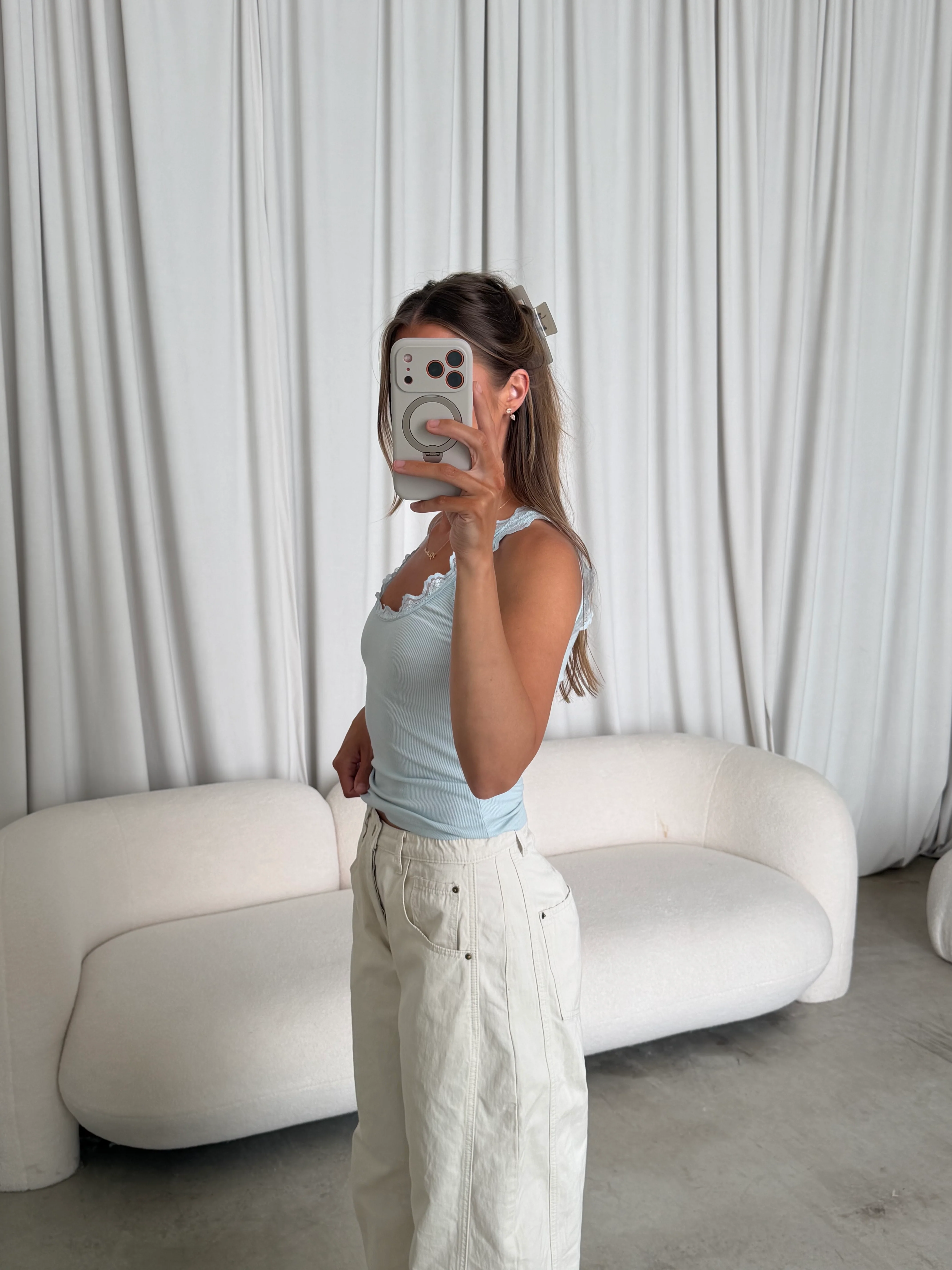Carina Lace Trim Tank Top in Ice Blue - Image 6