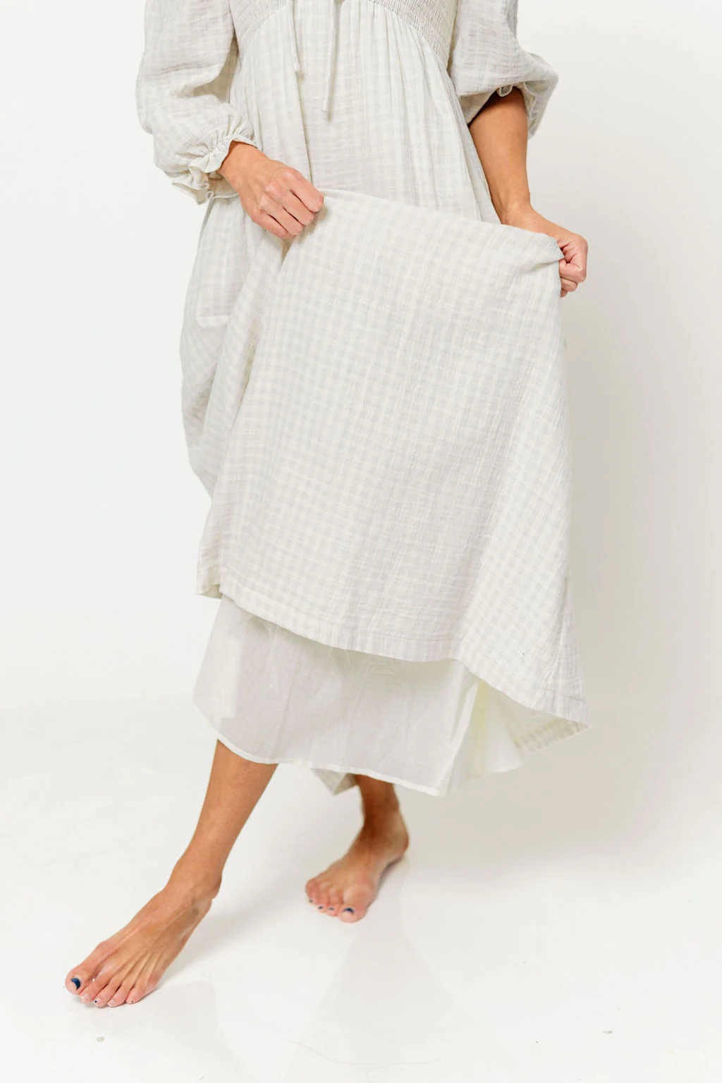 Cecilia 100% Cotton Smocked Maxi Dress in Baby Blue Plaid (Lined) - Bump Friendly - Image 7
