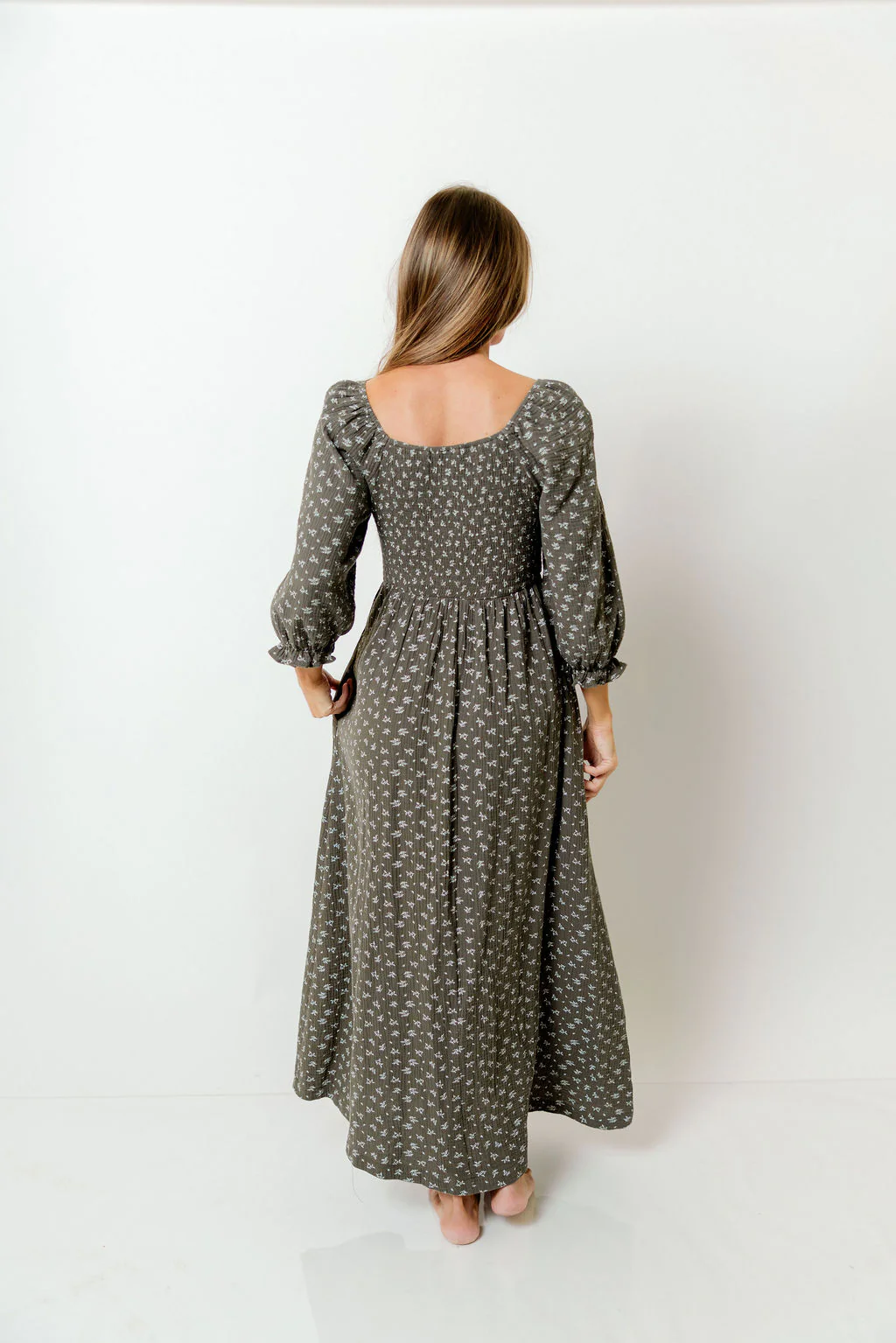 Cecilia 100% Cotton Smocked Maxi Dress in Forest Foliage - Bump Friendly - Image 8