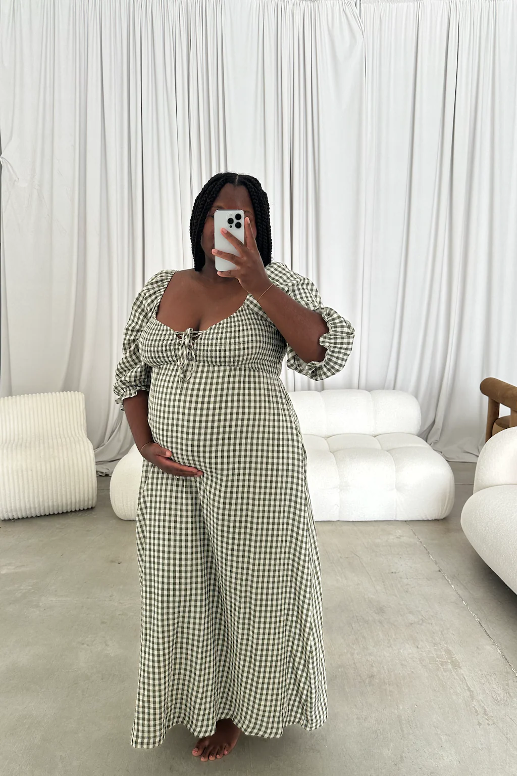Cecilia 100% Cotton Smocked Maxi Dress in Forest Plaid (Lined) - Bump Friendly - Image 3