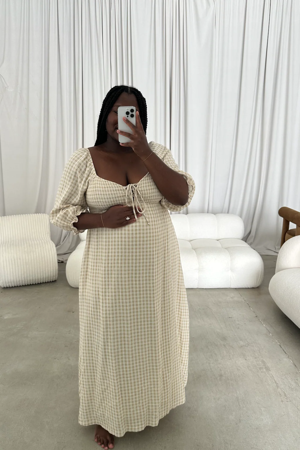 Cecilia 100% Cotton Smocked Maxi Dress in Muted Gold Plaid (Lined) - Bump Friendly - Image 15