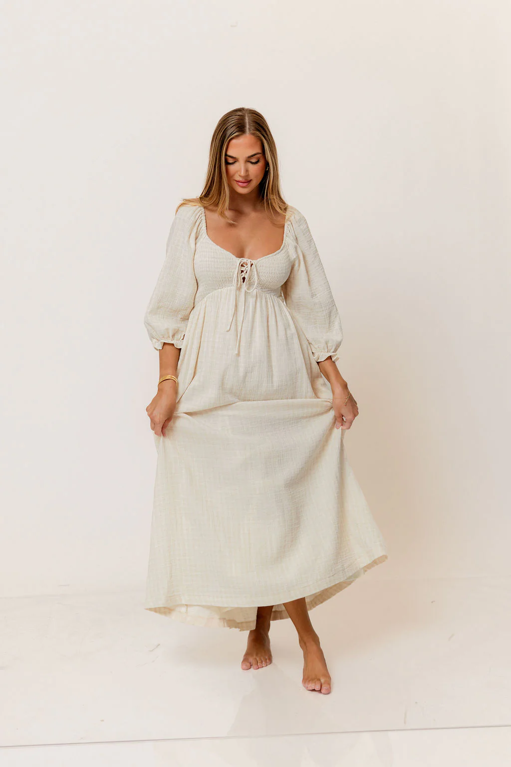 Cecilia 100% Cotton Smocked Maxi Dress in Muted Pale Pink Plaid (Lined) - Bump Friendly - Image 2