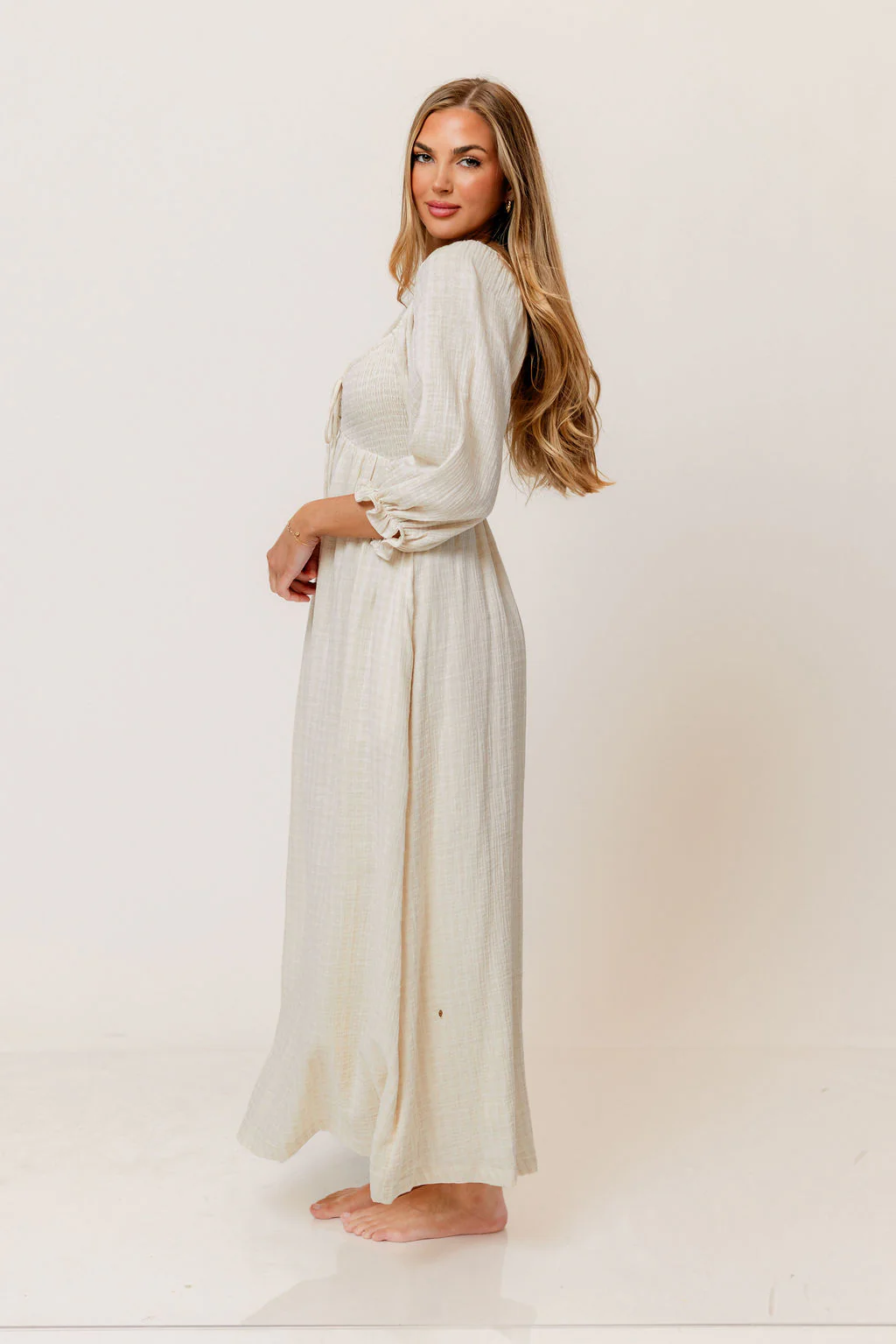 Cecilia 100% Cotton Smocked Maxi Dress in Muted Pale Pink Plaid (Lined) - Bump Friendly - Image 3