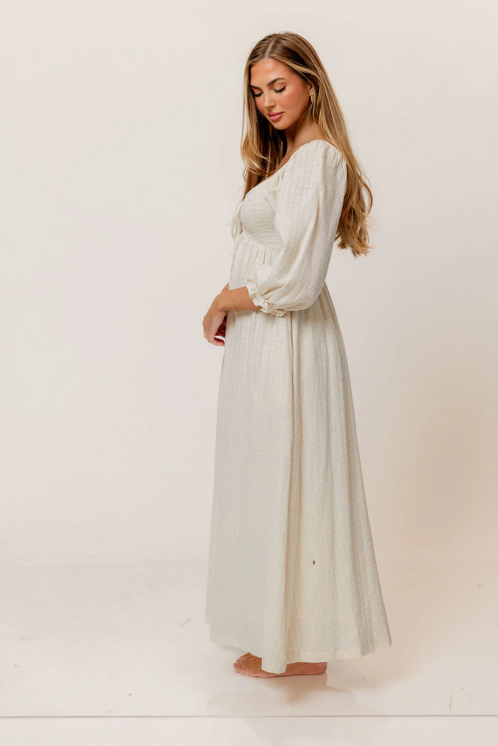 Cecilia 100% Cotton Smocked Maxi Dress in Muted Pale Pink Plaid (Lined) - Bump Friendly - Image 4