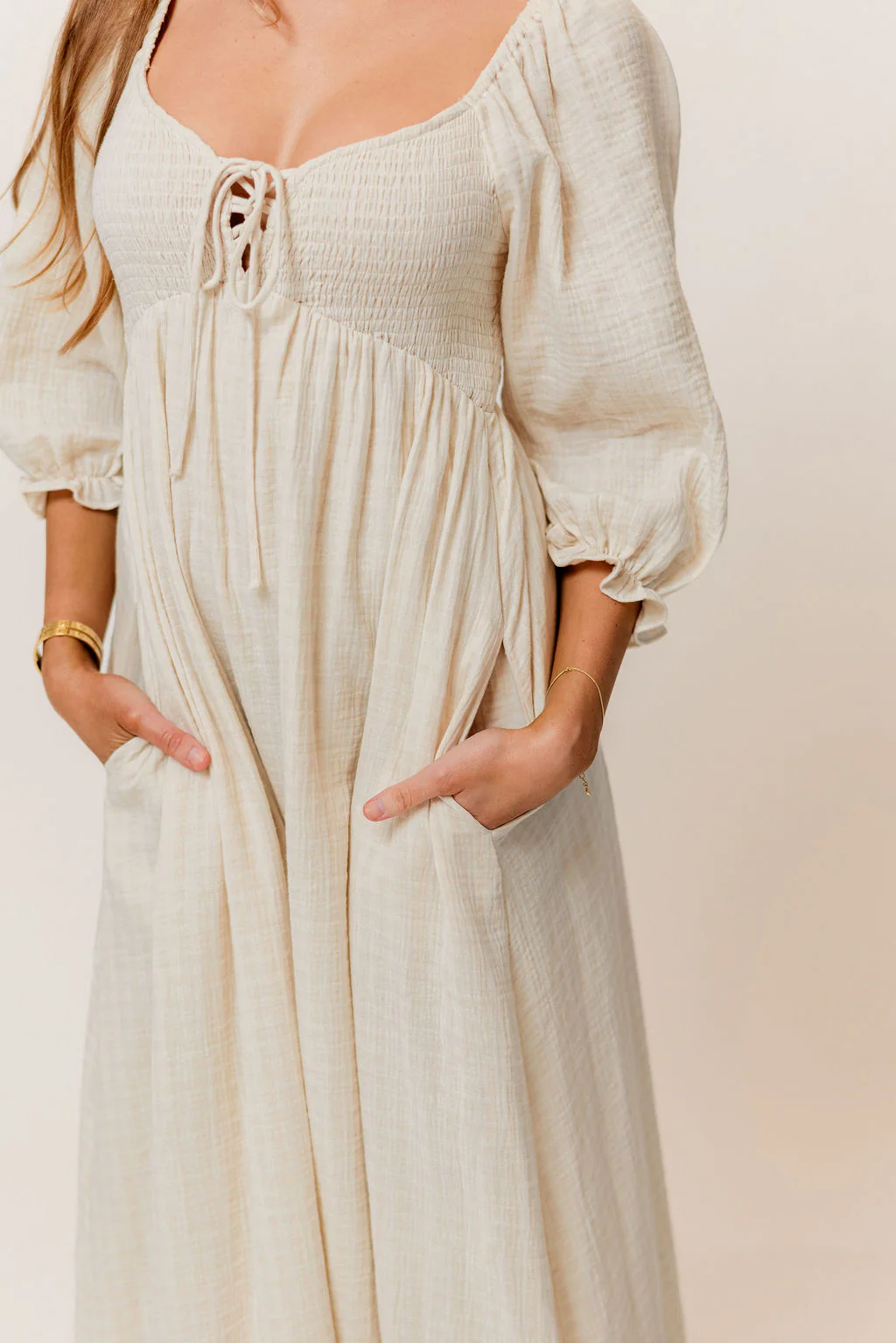 Cecilia 100% Cotton Smocked Maxi Dress in Muted Pale Pink Plaid (Lined) - Bump Friendly - Image 5