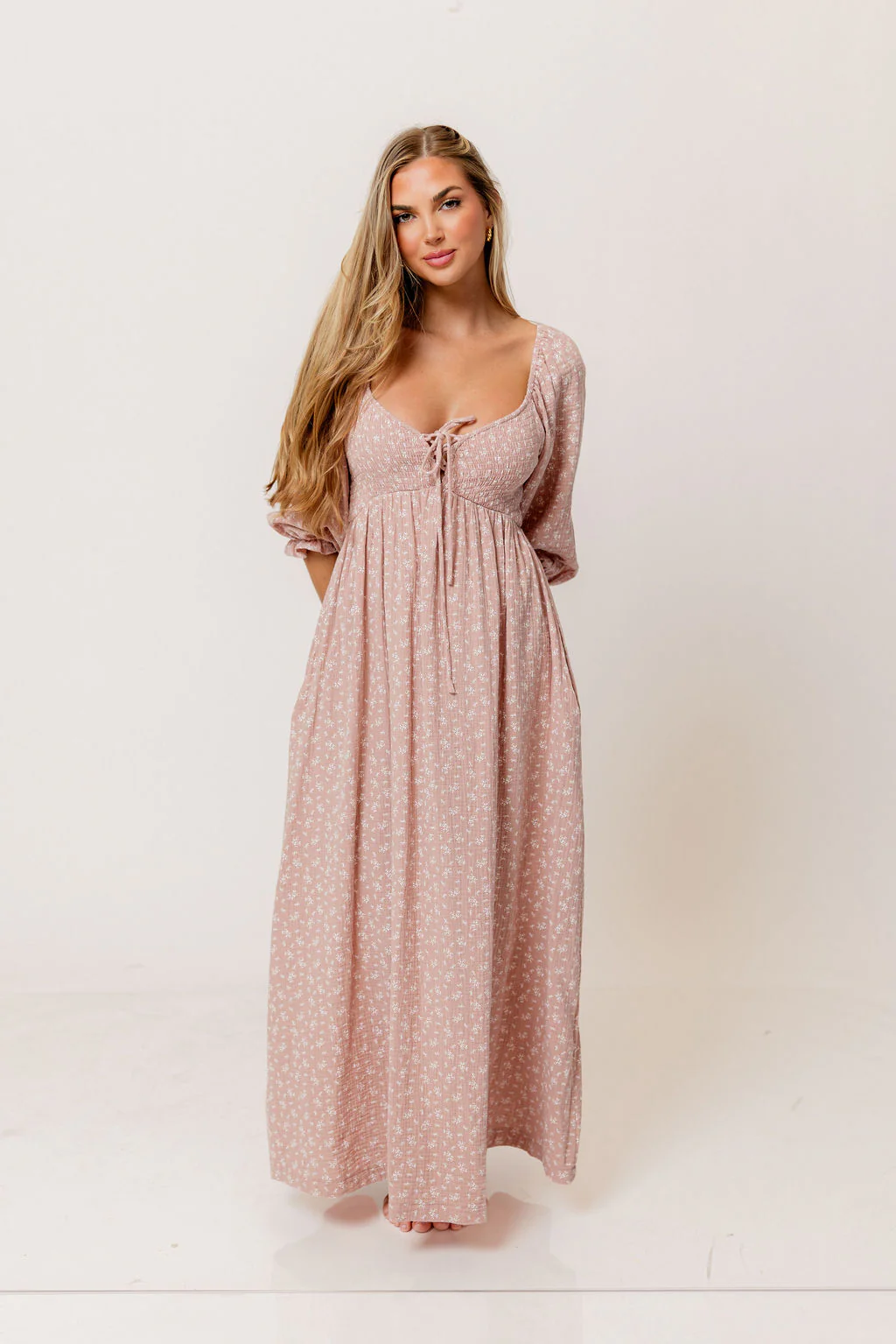 Cecilia 100% Cotton Smocked Maxi Dress in Rose Foliage - Bump Friendly - Image 6