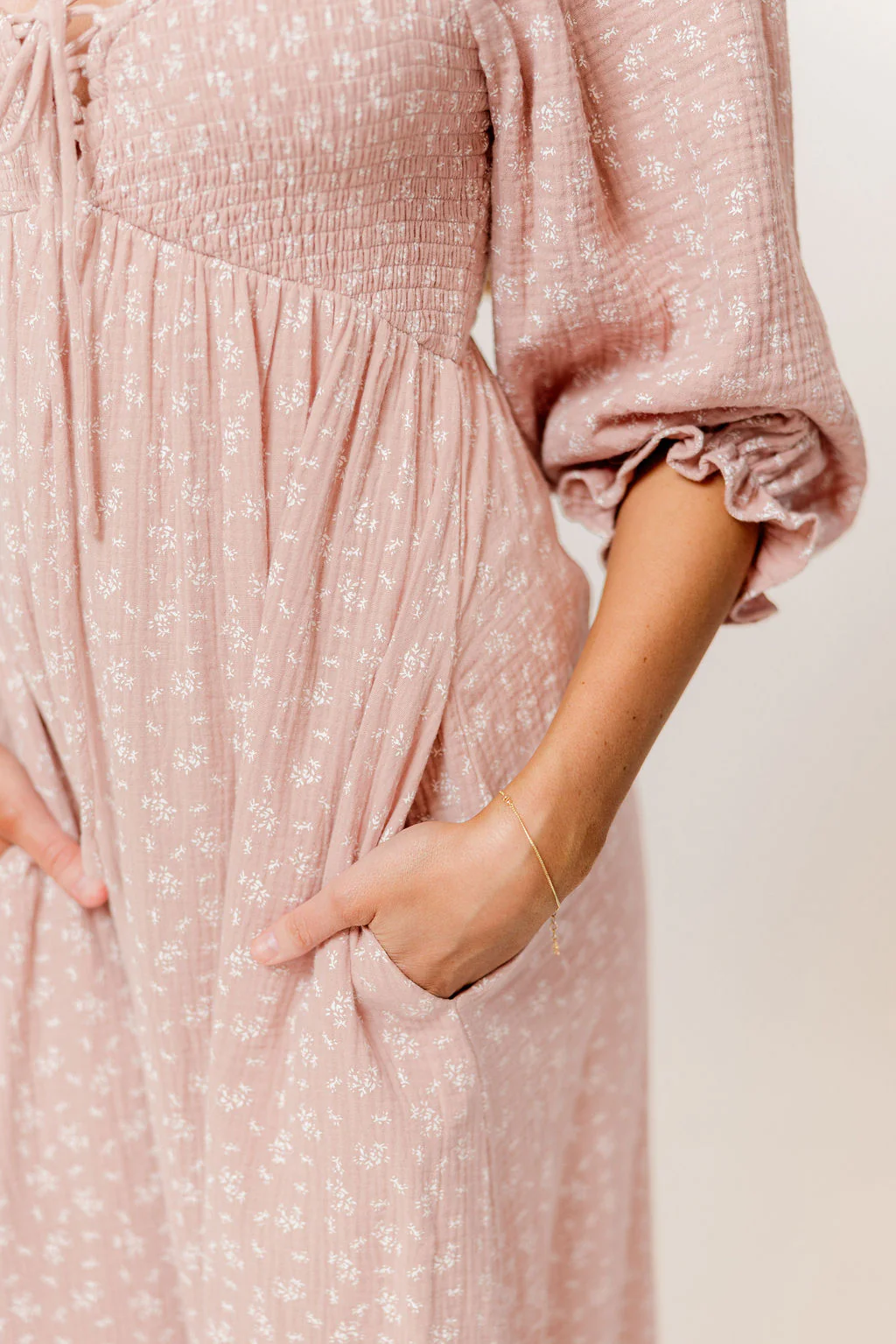 Cecilia 100% Cotton Smocked Maxi Dress in Rose Foliage - Bump Friendly - Image 8