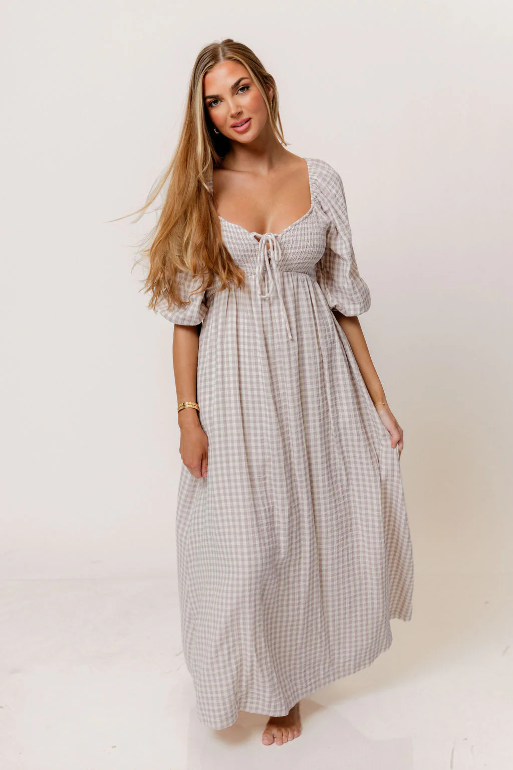 Cecilia 100% Cotton Smocked Maxi Dress in Wisteria Plaid (Lined) - Bump Friendly - Image 2
