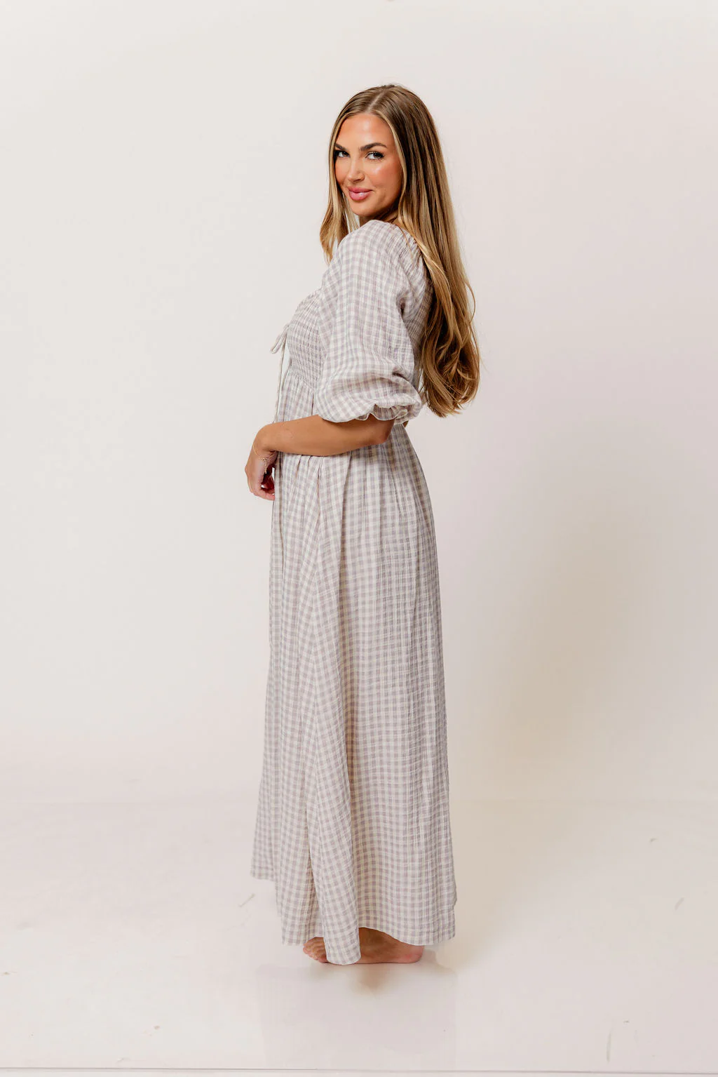 Cecilia 100% Cotton Smocked Maxi Dress in Wisteria Plaid (Lined) - Bump Friendly - Image 3