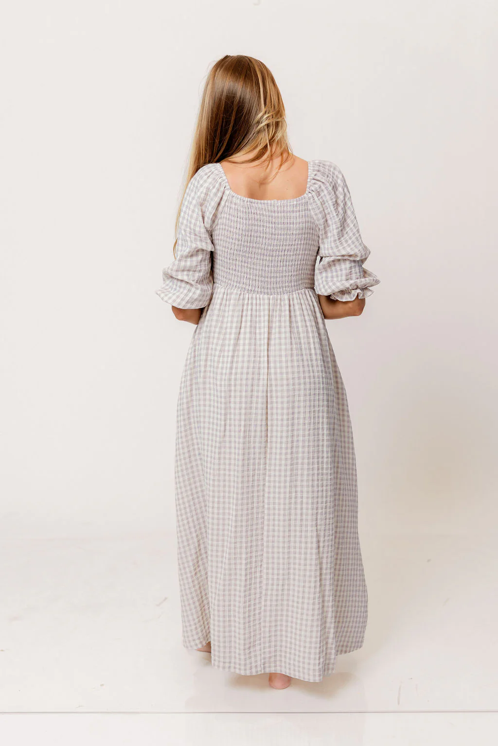 Cecilia 100% Cotton Smocked Maxi Dress in Wisteria Plaid (Lined) - Bump Friendly - Image 8
