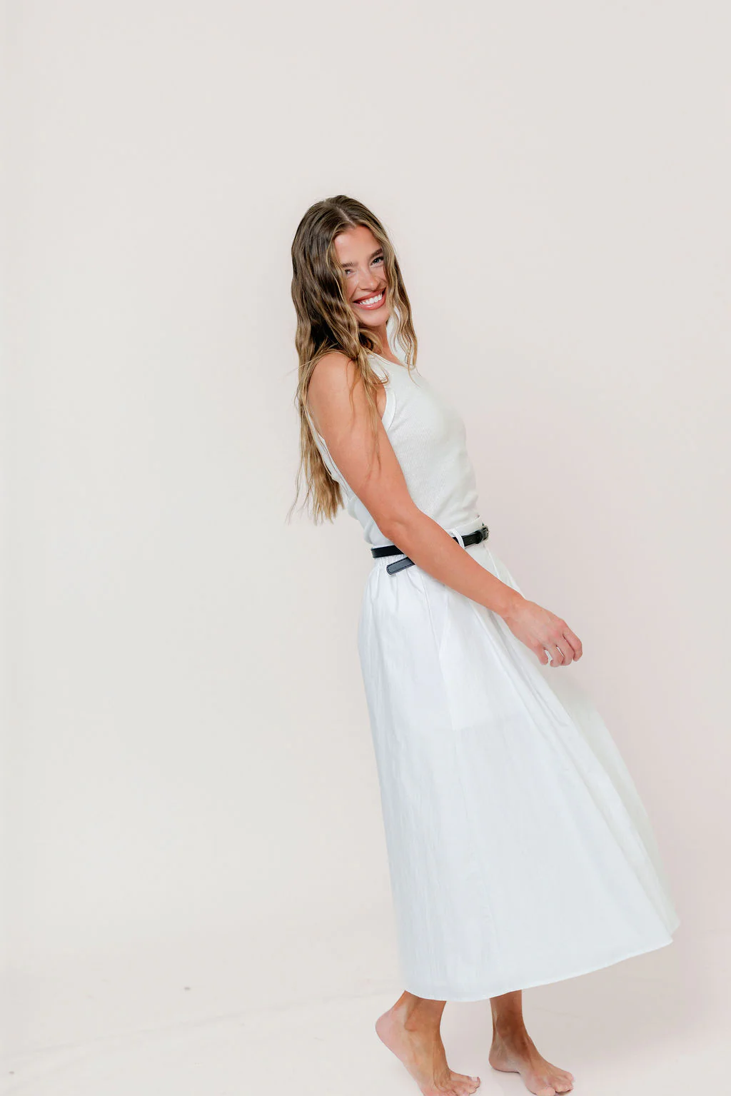 Central Park Midi Skirt with Belt in White - Image 10