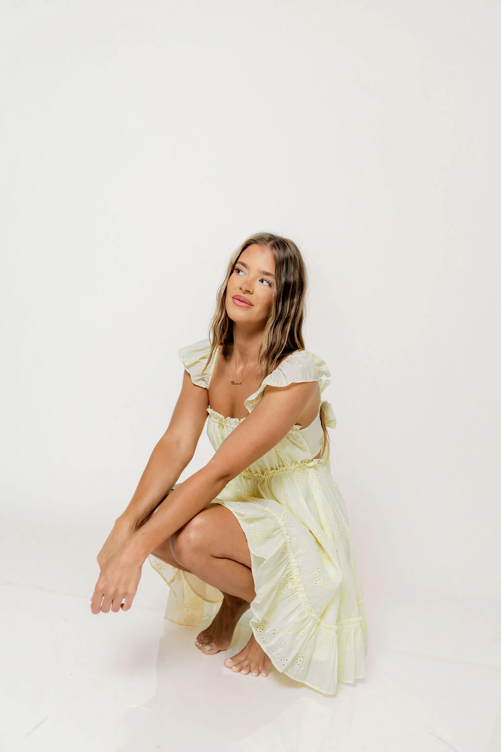 Chelsea Eyelet Mini Dress in Yellow - Image 8