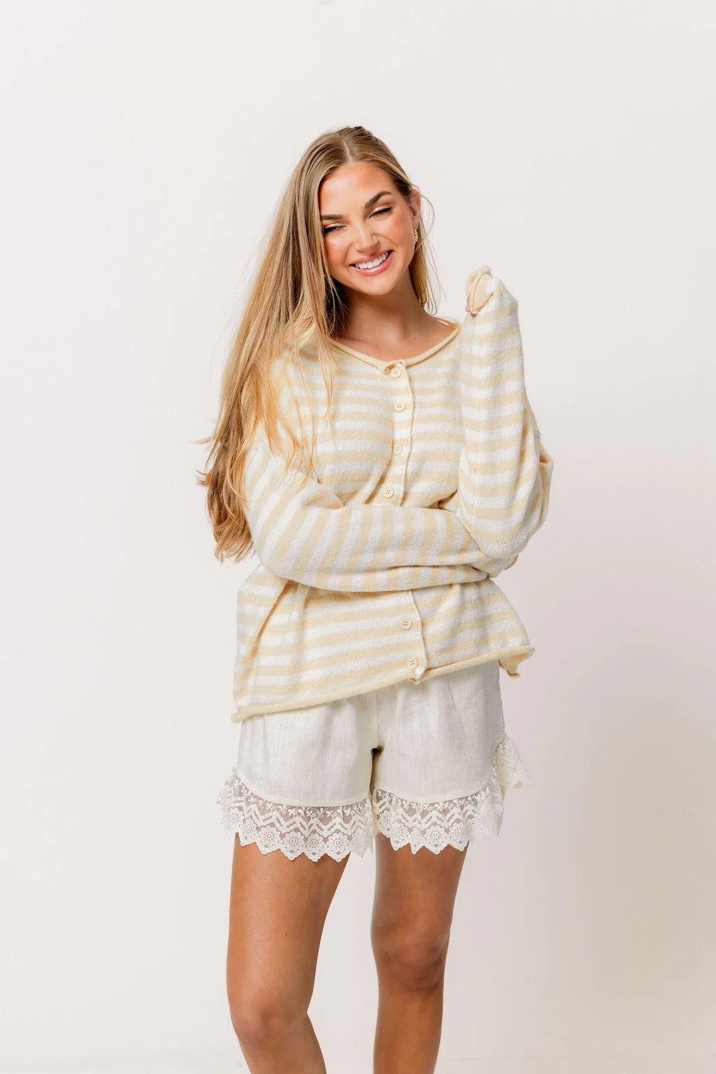 Ciela Striped Cardigan Top in Natural - Image 3