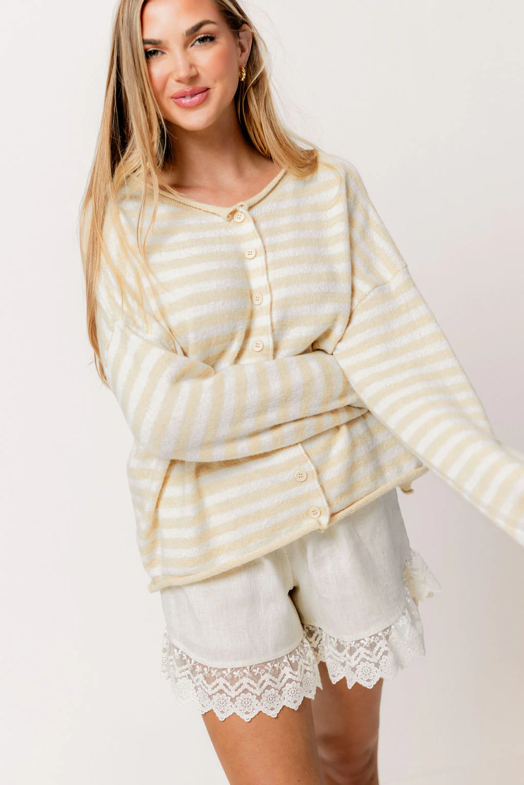 Ciela Striped Cardigan Top in Natural - Image 5