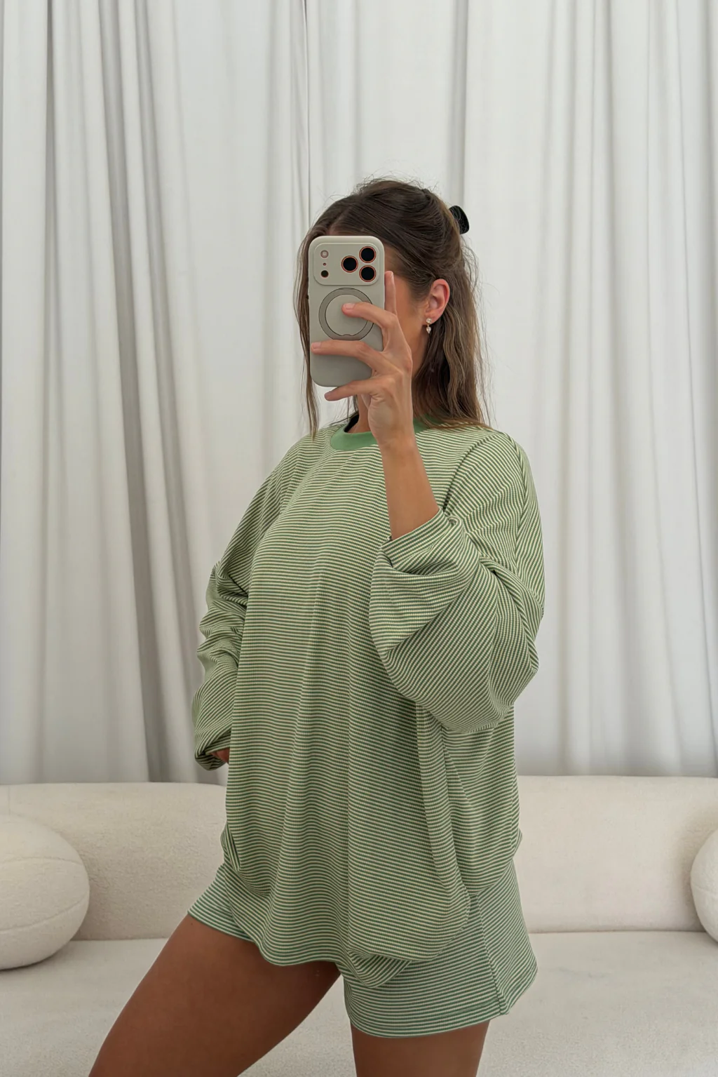 Cindy Striped Ribbed Top in Green - Image 4
