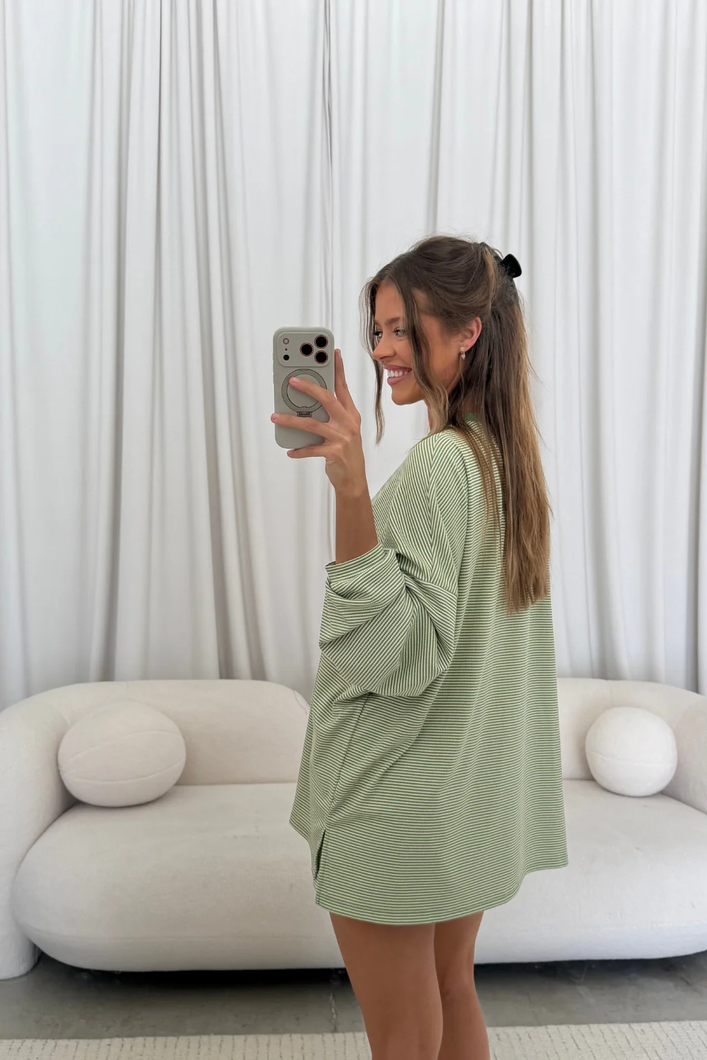 Cindy Striped Ribbed Top in Green - Image 7