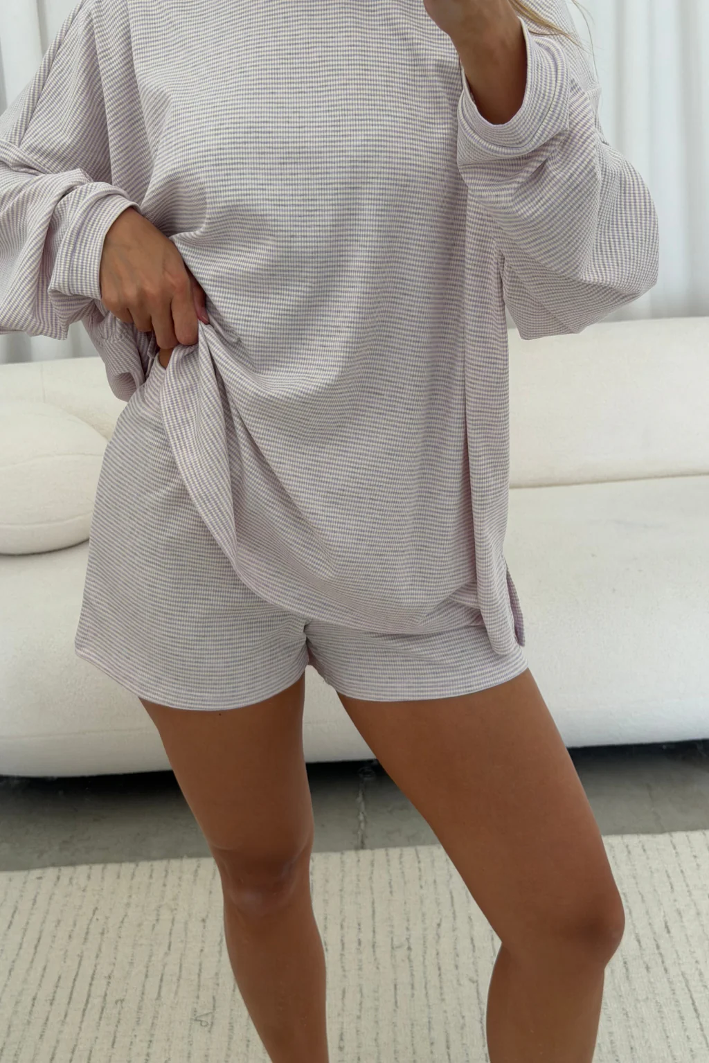 Cindy Striped Ribbed Top in Lavender - Image 6