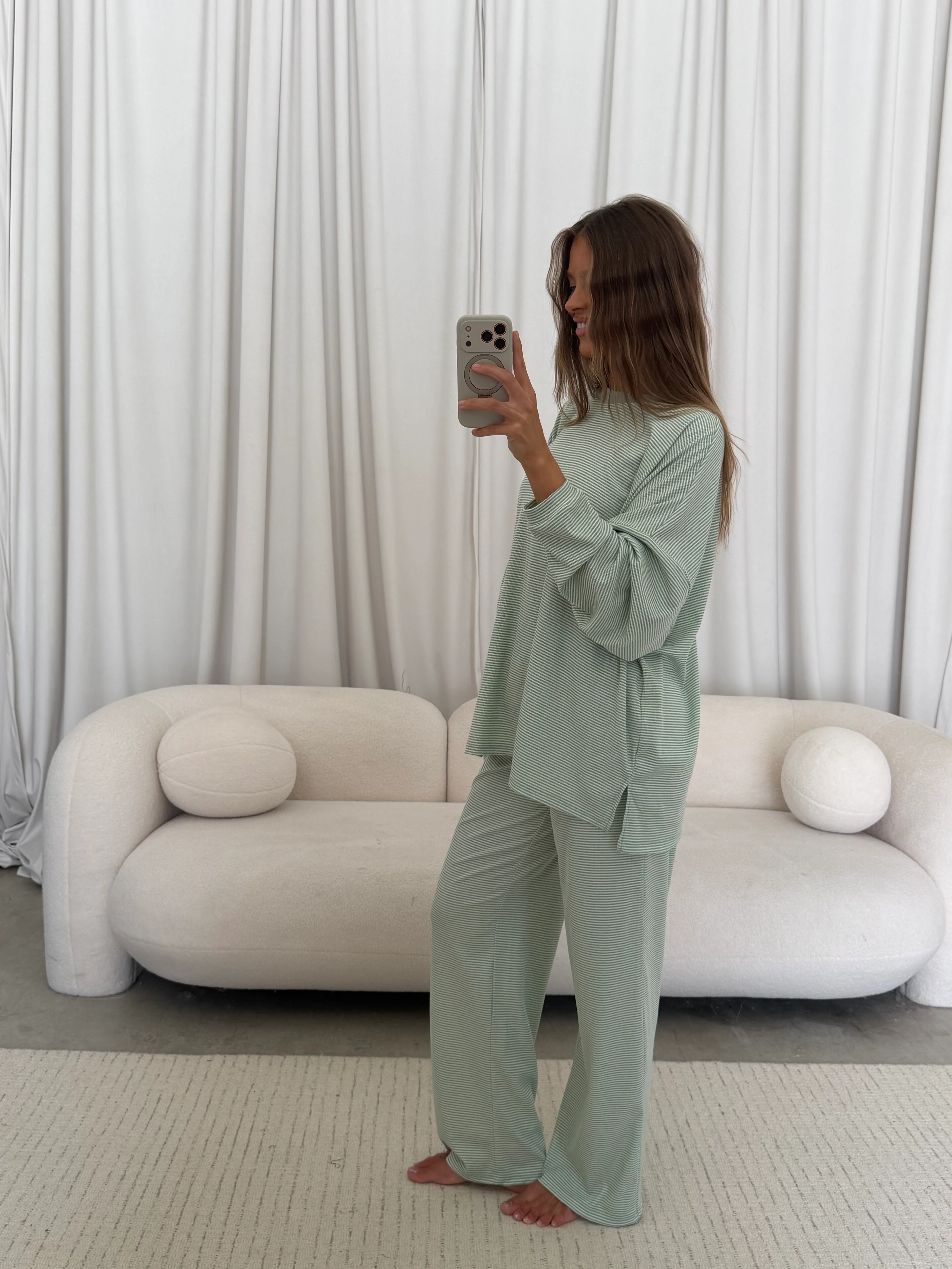 Cindy Striped Ribbed Top in Mint - Image 10