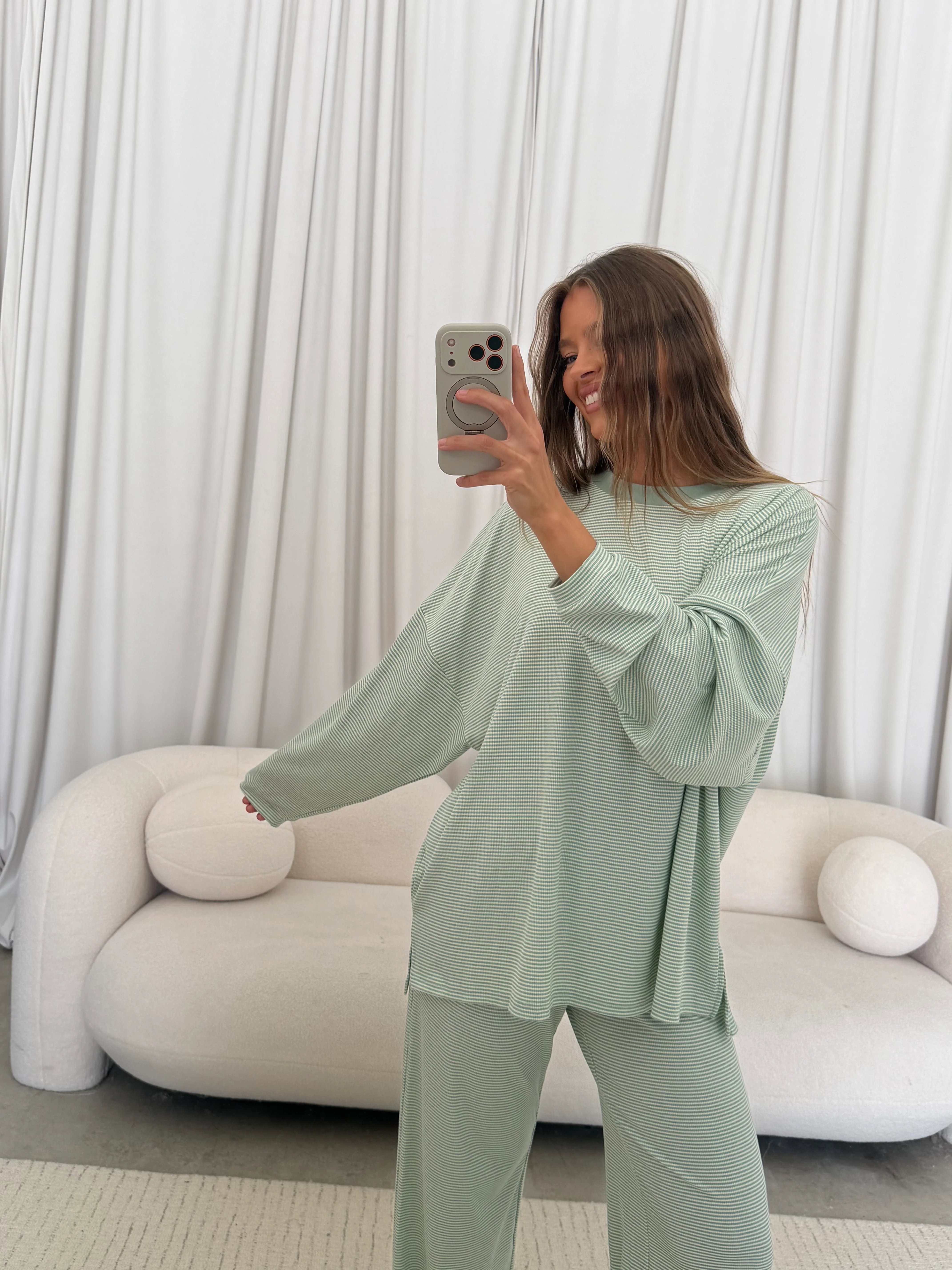Cindy Striped Ribbed Top in Mint - Image 12