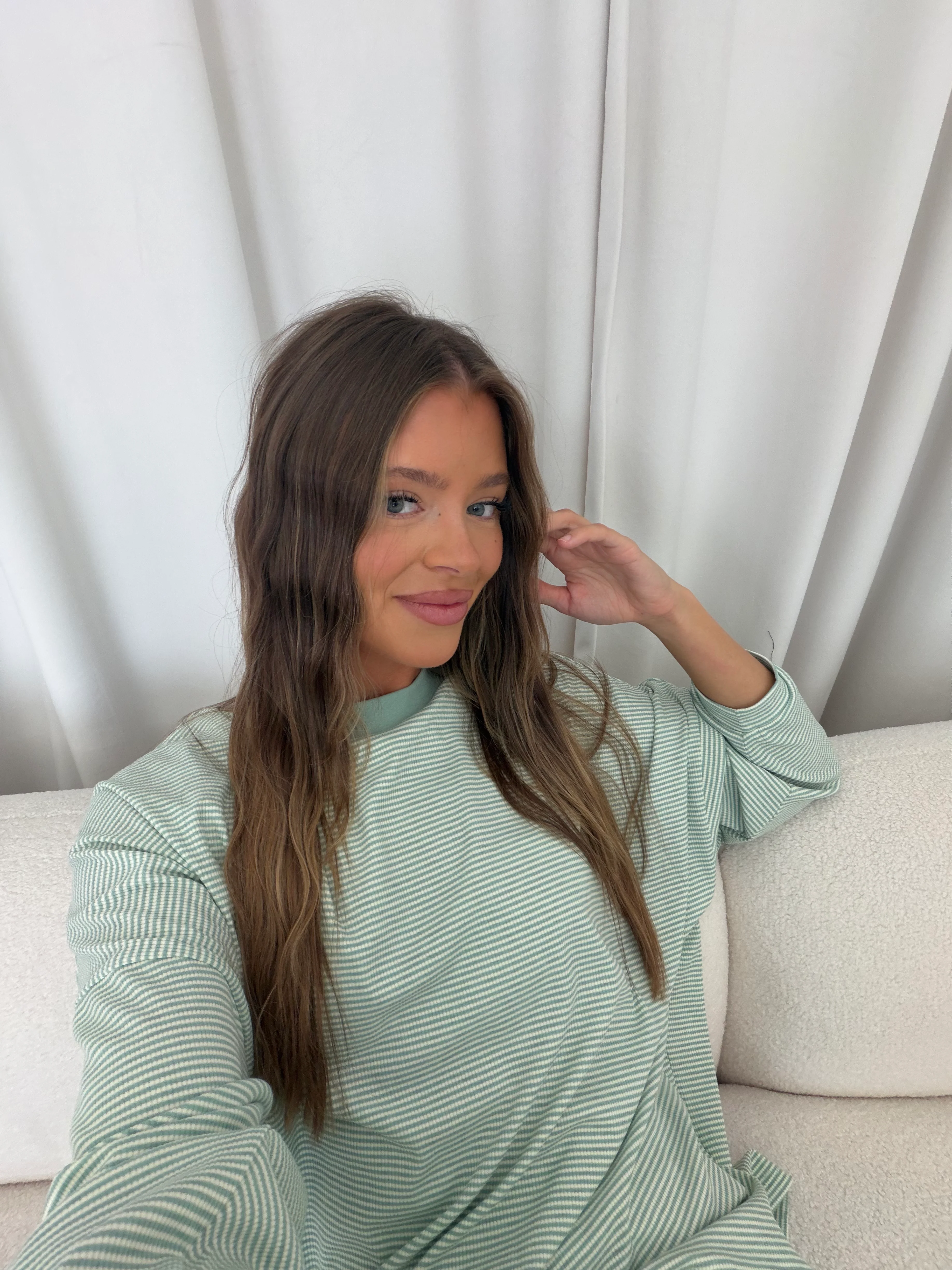 Cindy Striped Ribbed Top in Mint - Image 3