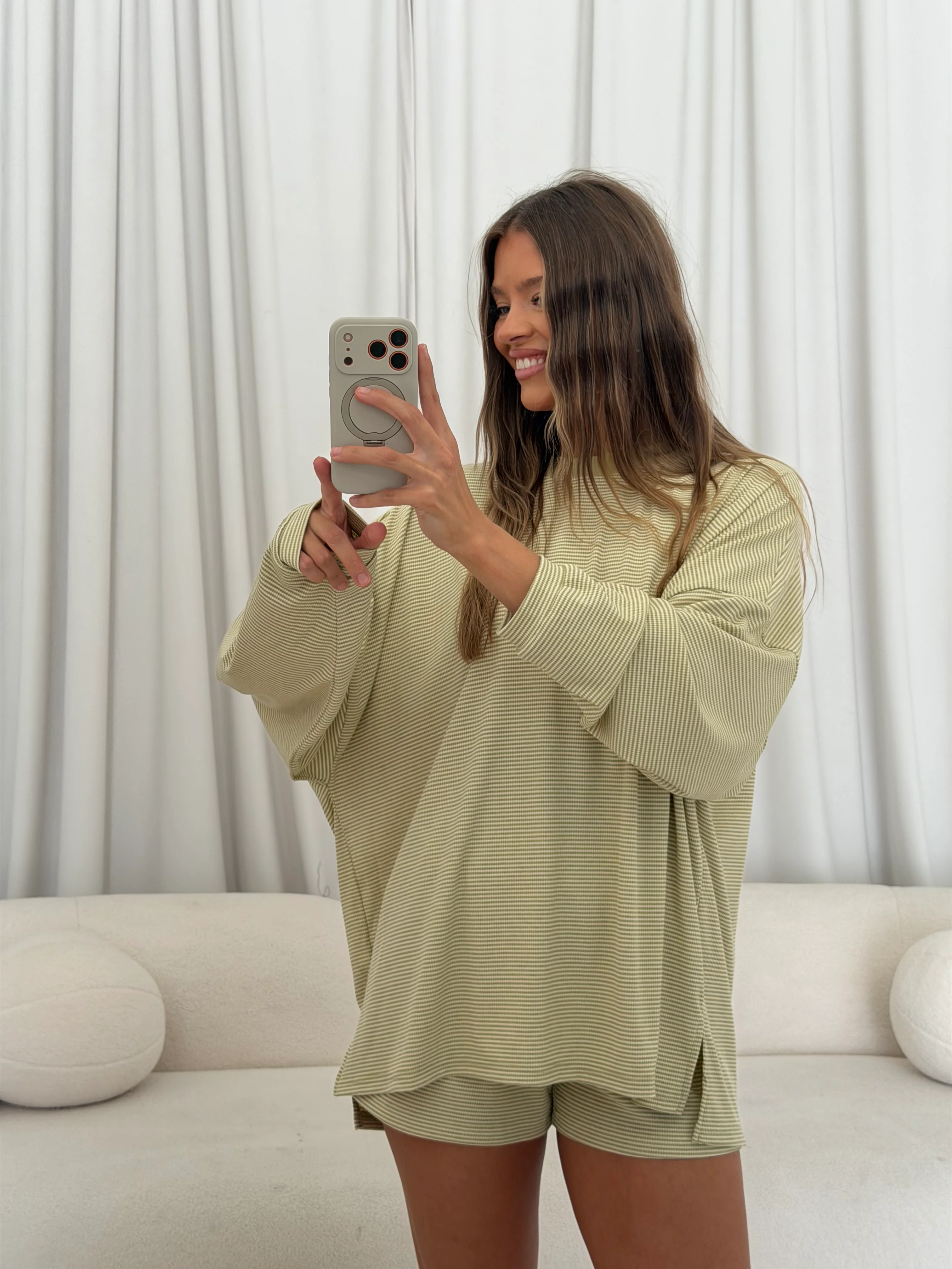 Cindy Striped Ribbed Top in Sage - Image 11